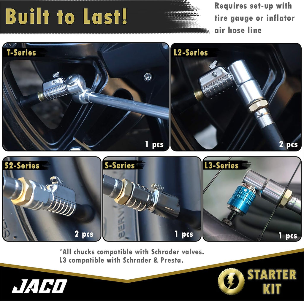 JACO Lightning Tire Air Chuck Kit (Set of 7) | Open Flow, 1/4" F-NPT L872832