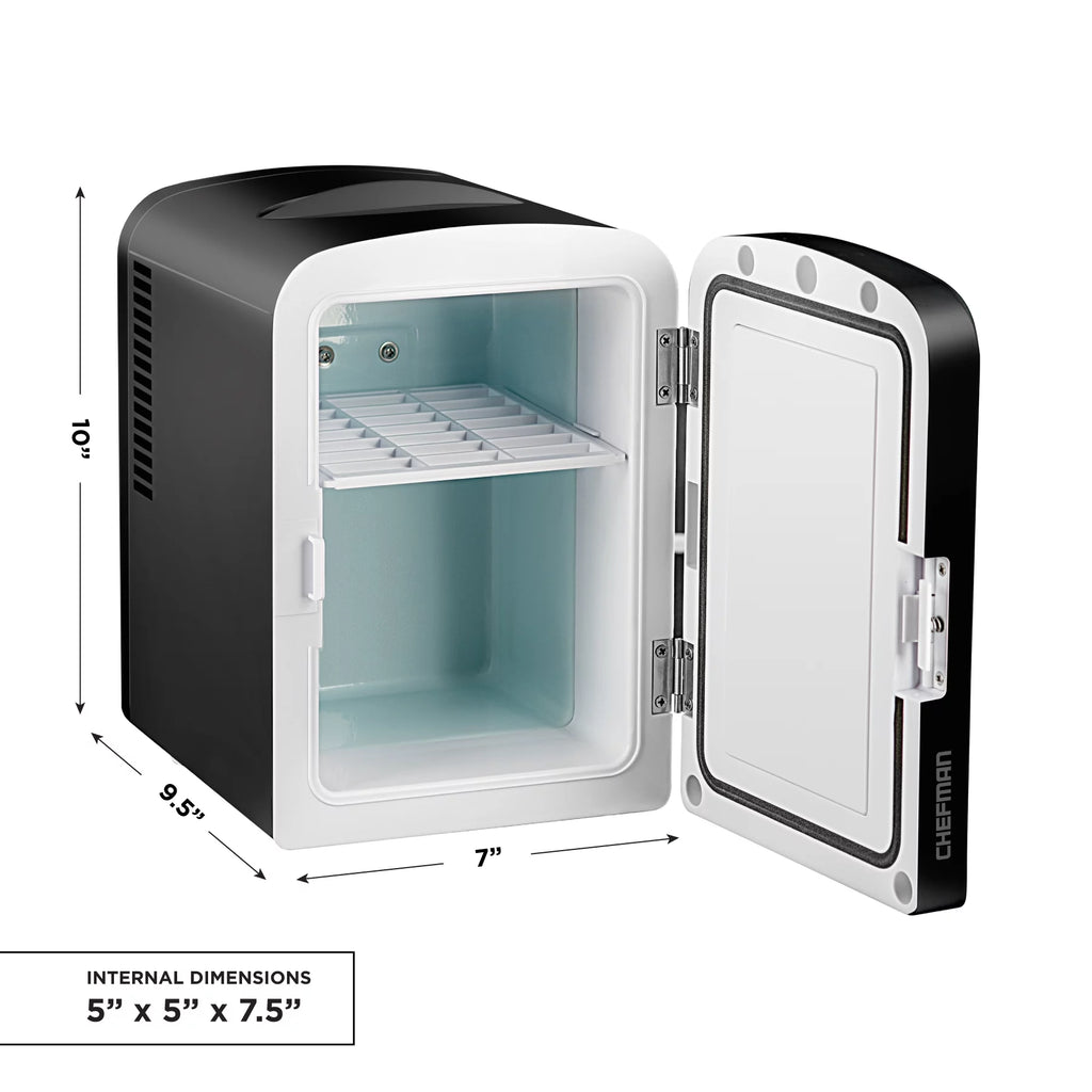 Chefman Portable Mirrored 4L Mini Fridge with Heating and Cooling, Pink R63610