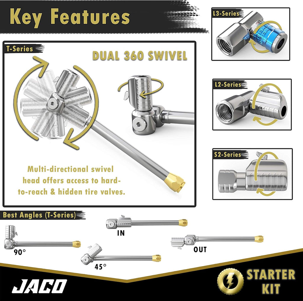 JACO Lightning Tire Air Chuck Kit (Set of 7) | Open Flow, 1/4" F-NPT L872832