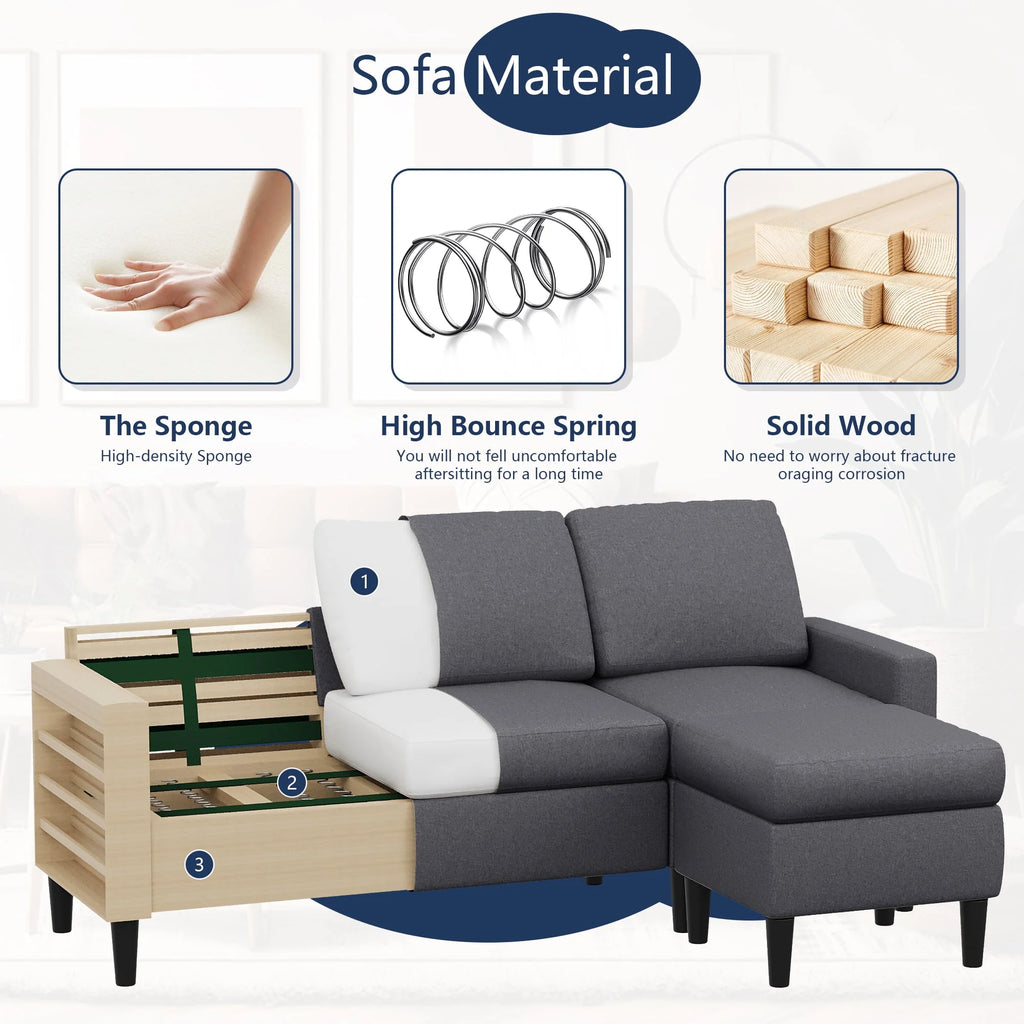 Walsunny Convertible Sectional Sofa Couch, L-Shaped with Reversible Chaise, Grayish Black A704
