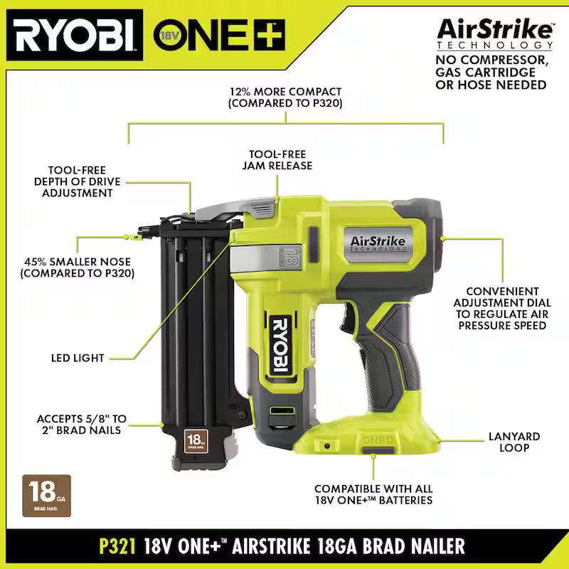 ONE+ 18V 18-Gauge Cordless Brad Nailer N7828