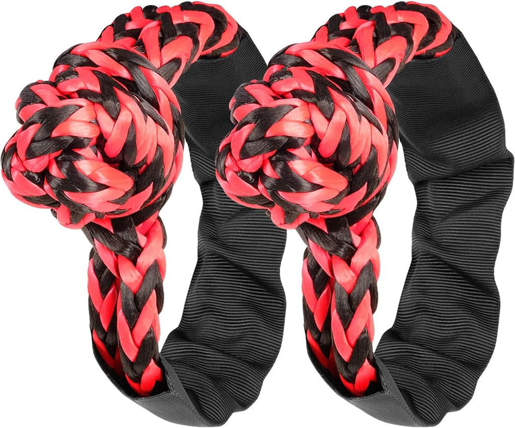 AZAMIA Synthetic Winch Rope, 3/8 x 95' 25000 LBs 12 Strands Red & Black Winch Line Cable Rope with Hook and Premium Black Protective Sleeve Universal Fits 4WD Off Road Vehicle ATV UTV SUV Truck Jeep