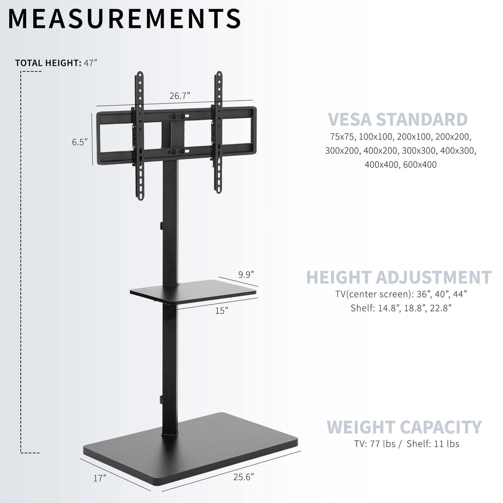 VIVO Economy Height Adjustable TV Floor Stand 37" to 75" K2126