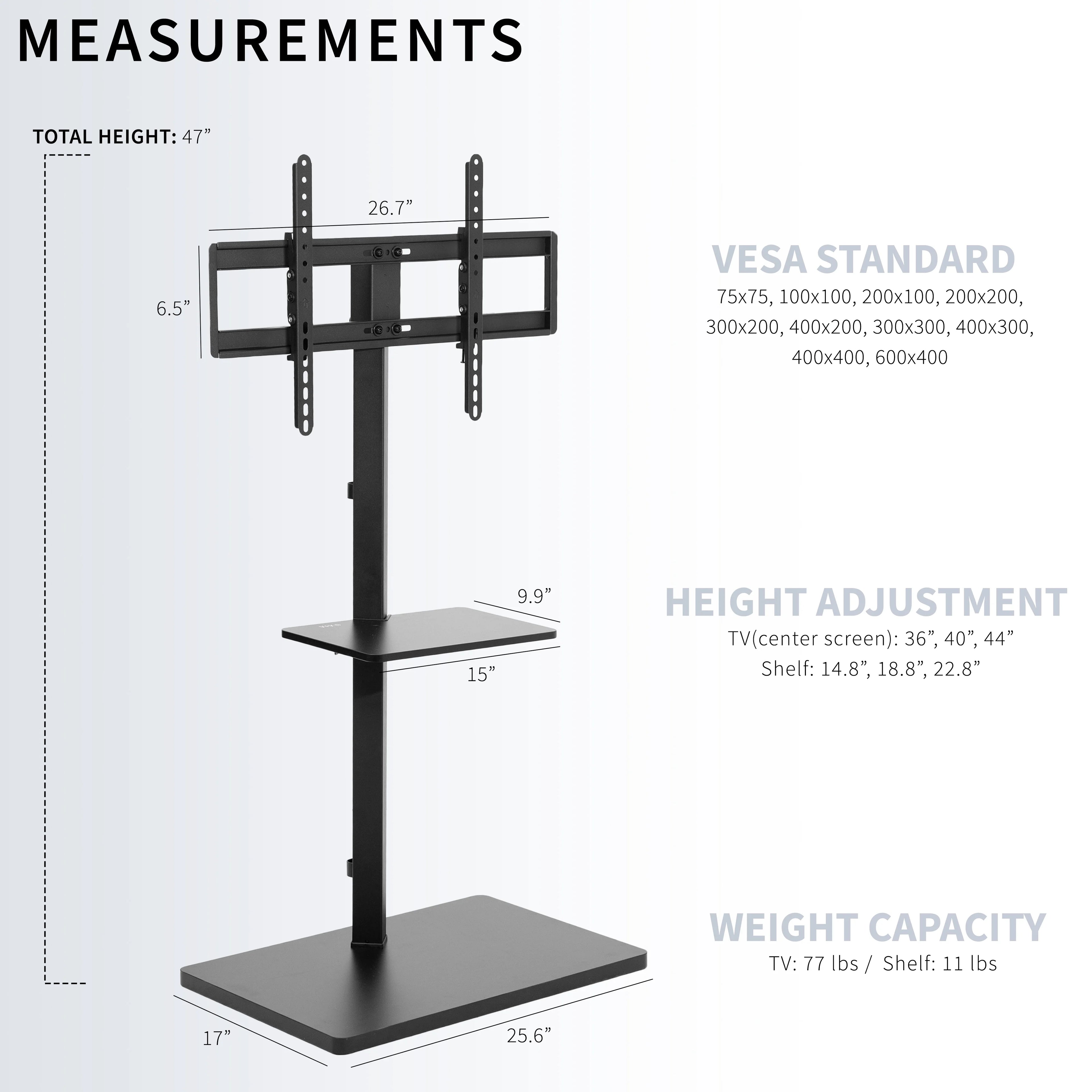 VIVO Economy Height Adjustable TV Floor Stand 37" to 75" K2126
