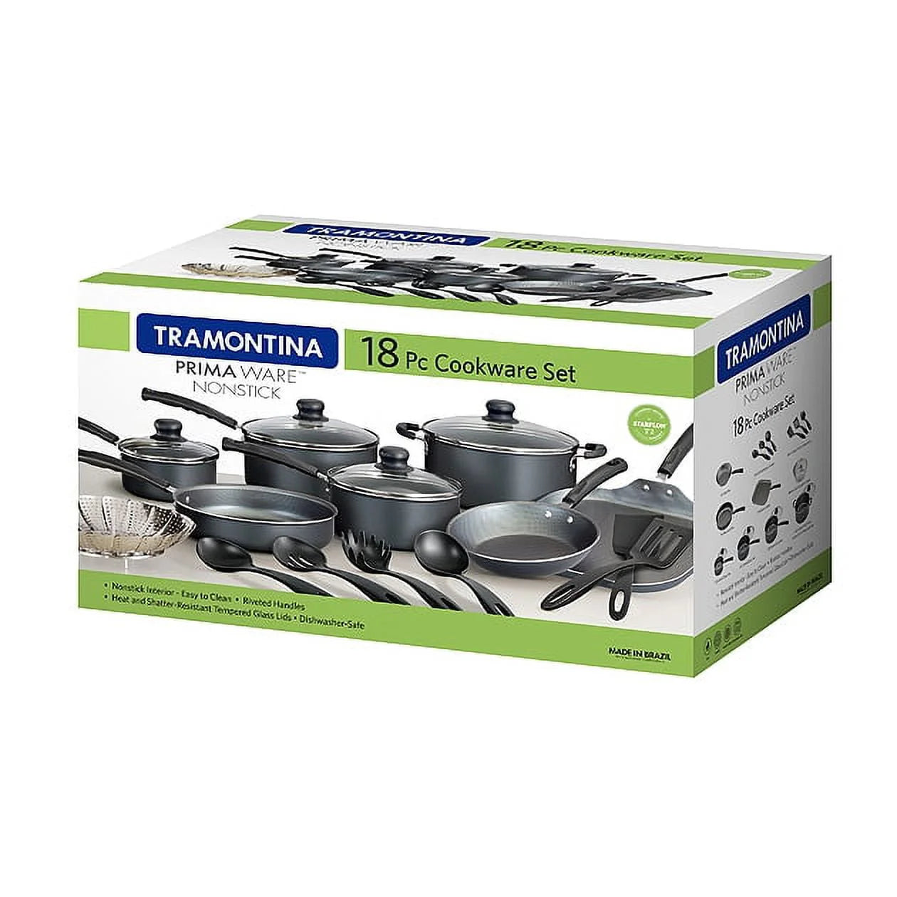 Tramontina Primaware 18 Piece Non-stick Cookware Set, Steel Gray X6646