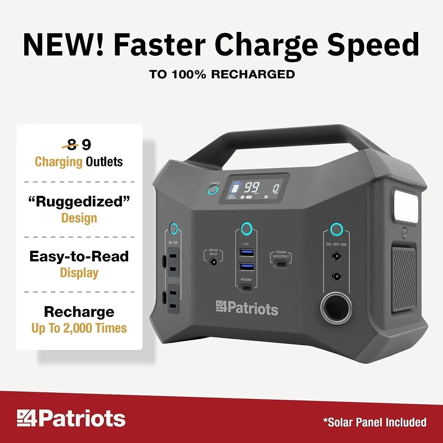 4Patriots Patriot Power Sidekick Solar Generator 300Wh Portable Power Station with 40W Solar Panel L604162