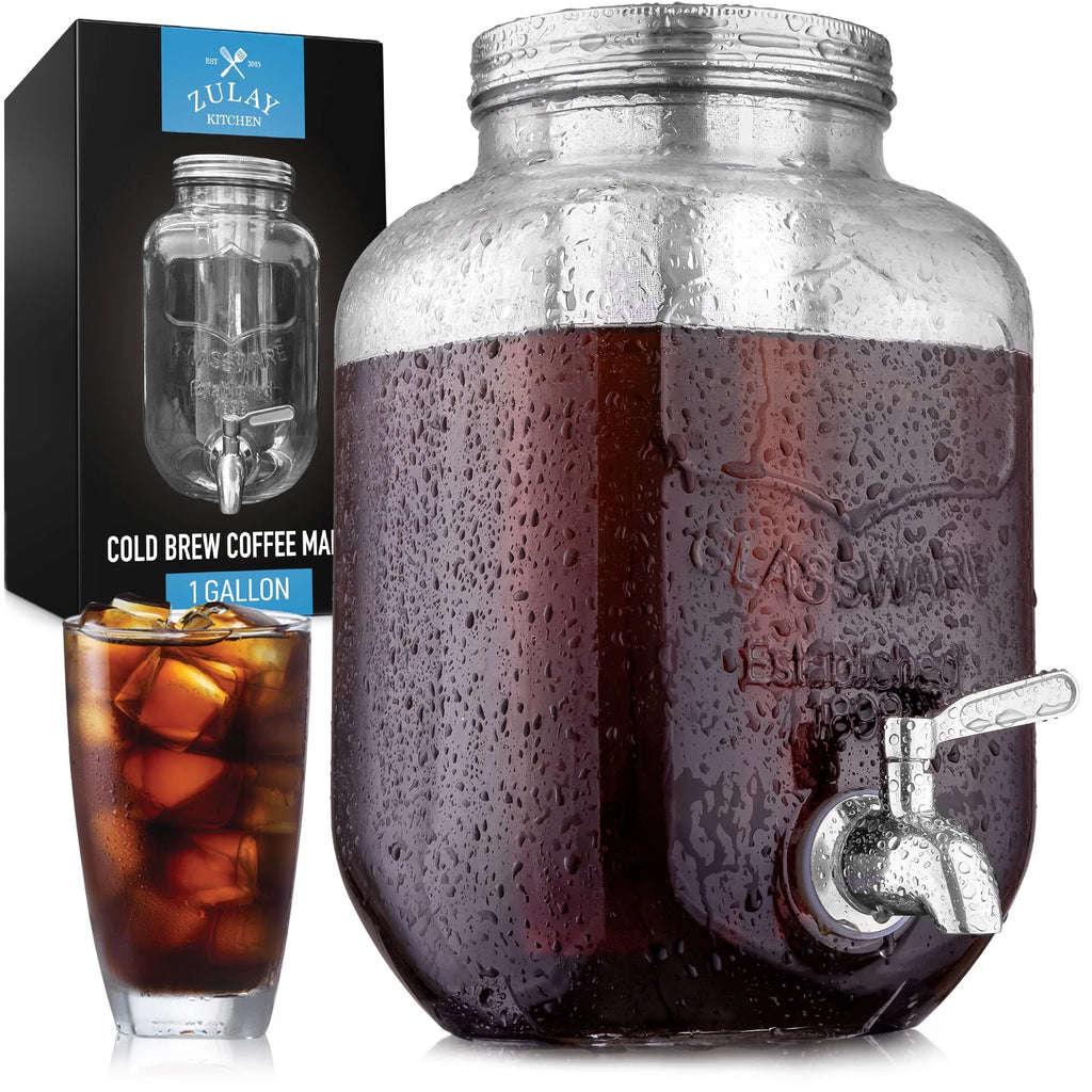 Zulay Kitchen 1 Gallon Cold Brew Coffee Maker with Glass Pitcher and Steel Filter S311521
