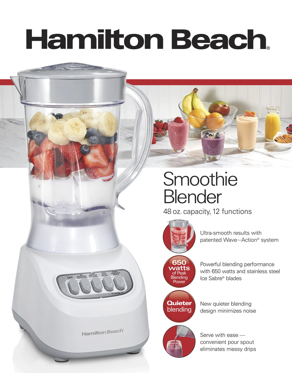 Hamilton Beach Smoothie Blender 48 oz Black N224