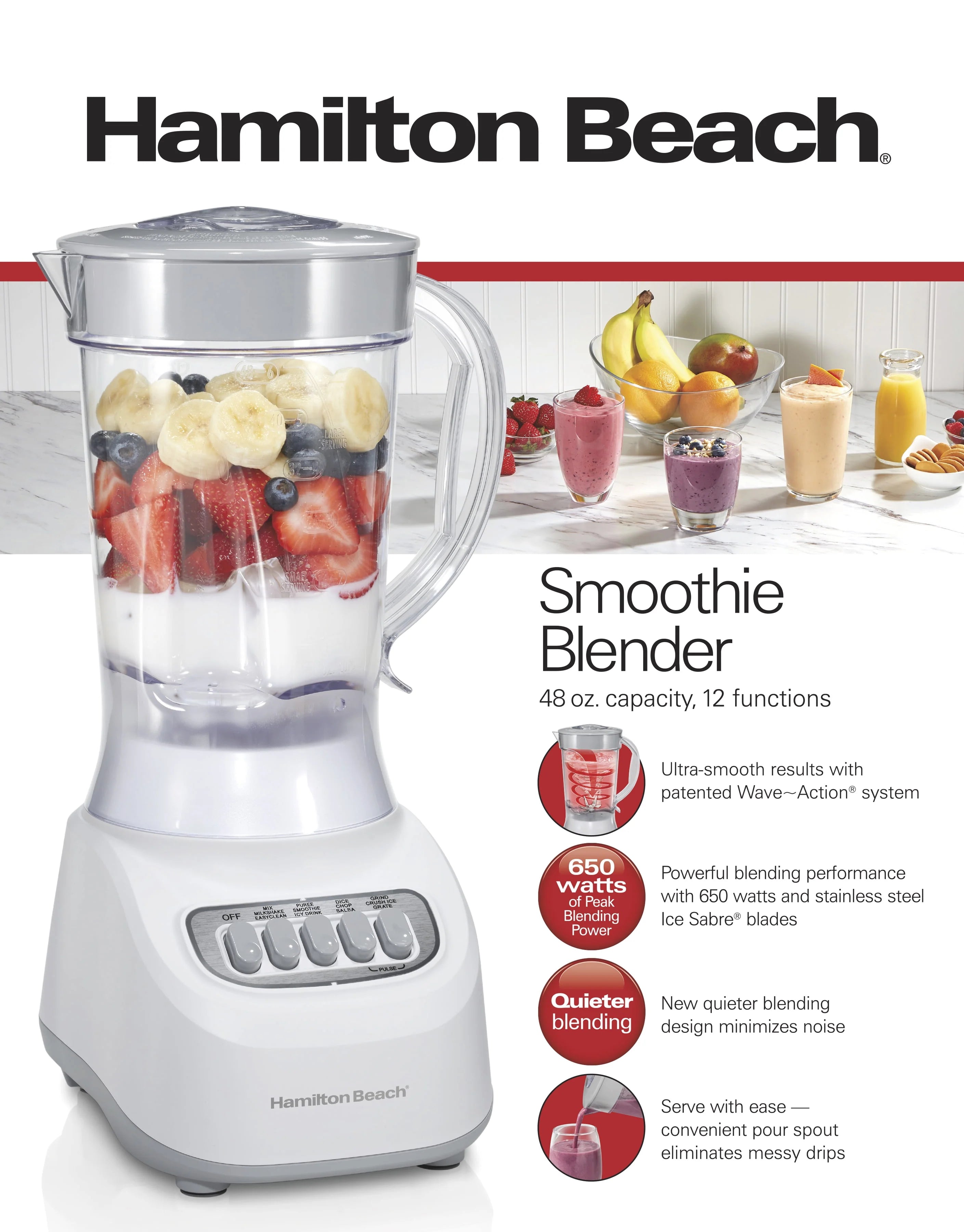 Hamilton Beach Smoothie Blender 48 oz Black N224