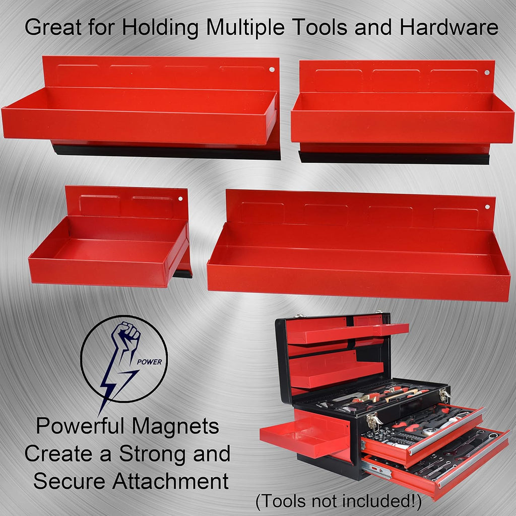 Magnetic Shelf 4-Pcs Set Red Magnetic Tool Trays Metal Tool Box K1689