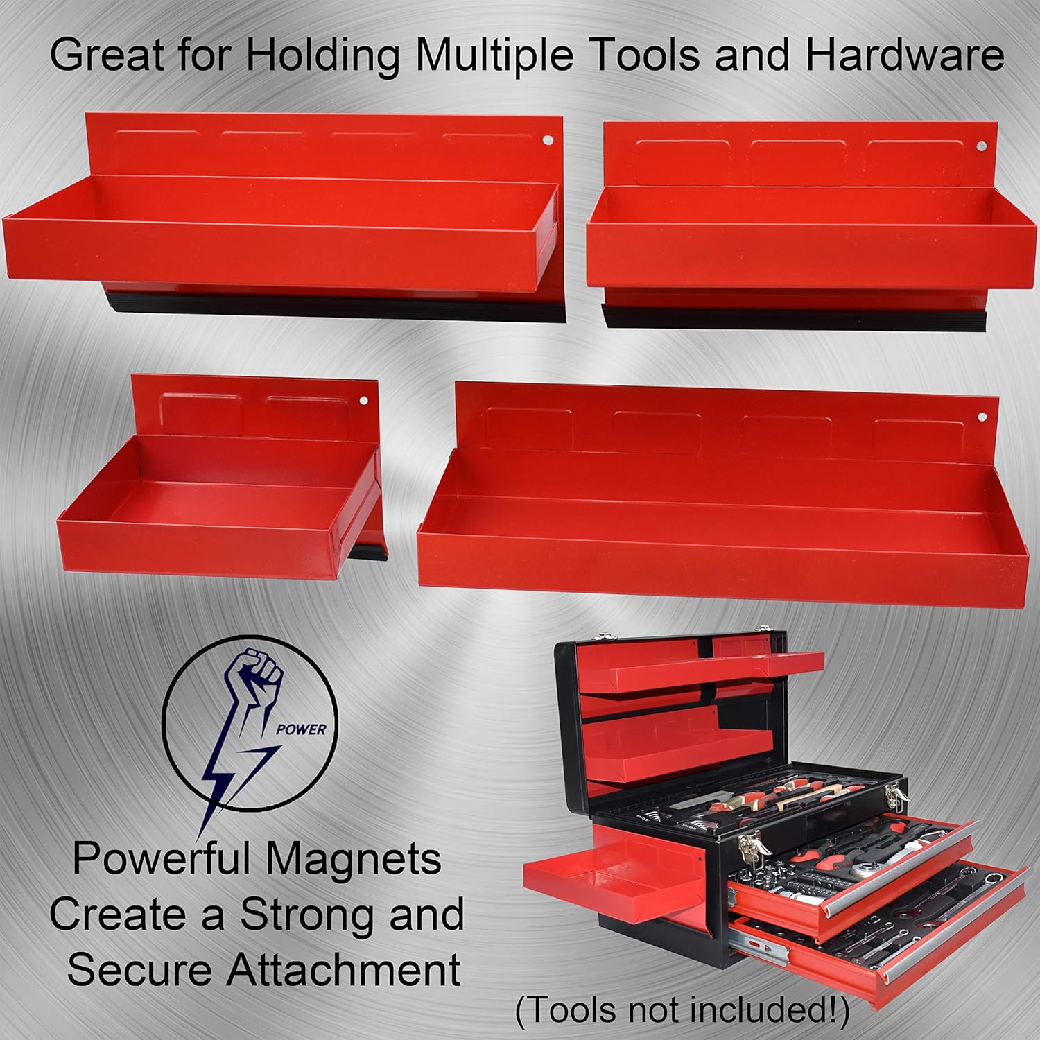 Magnetic Shelf 4-Pcs Set Red Magnetic Tool Trays Metal Tool Box K1689