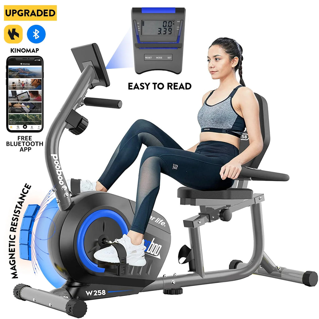 Pooboo Recumbent Exercise Bike Magnetic Resistance Indoor Cycling 380lb K92635