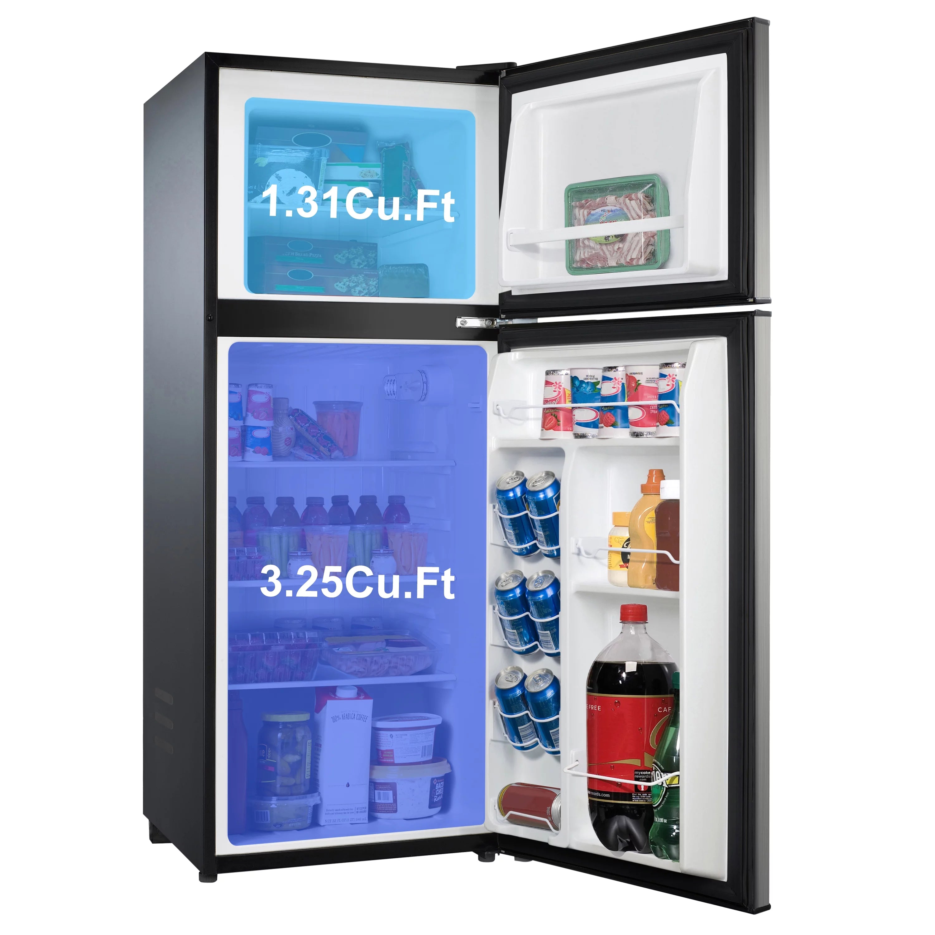 Galanz 4.6 Cu ft Two Door Mini Refrigerator with Freezer, Stainless Steel T8360