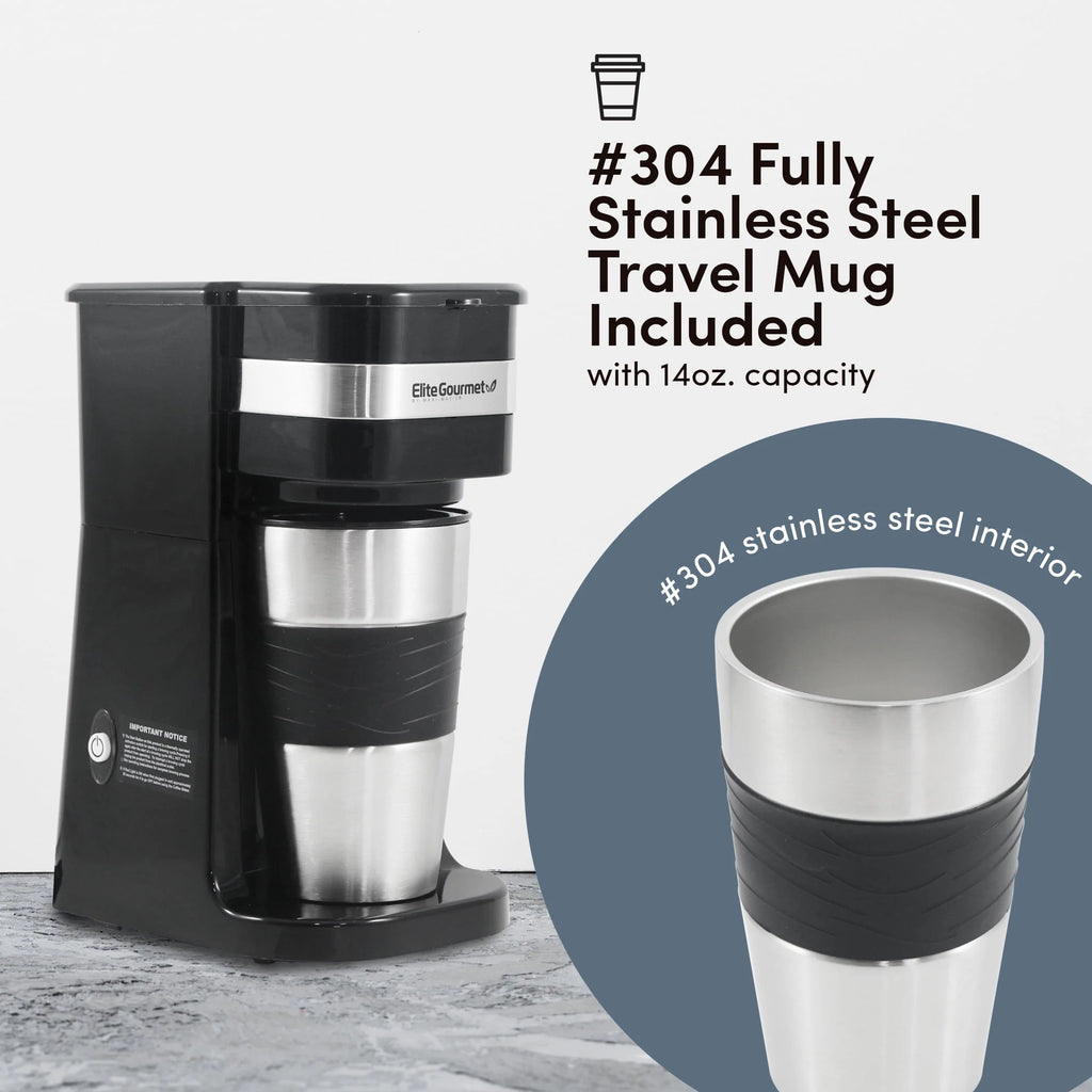 Elite Gourmet Single Serve Coffee Maker with Stainless Steel Mug C390002
