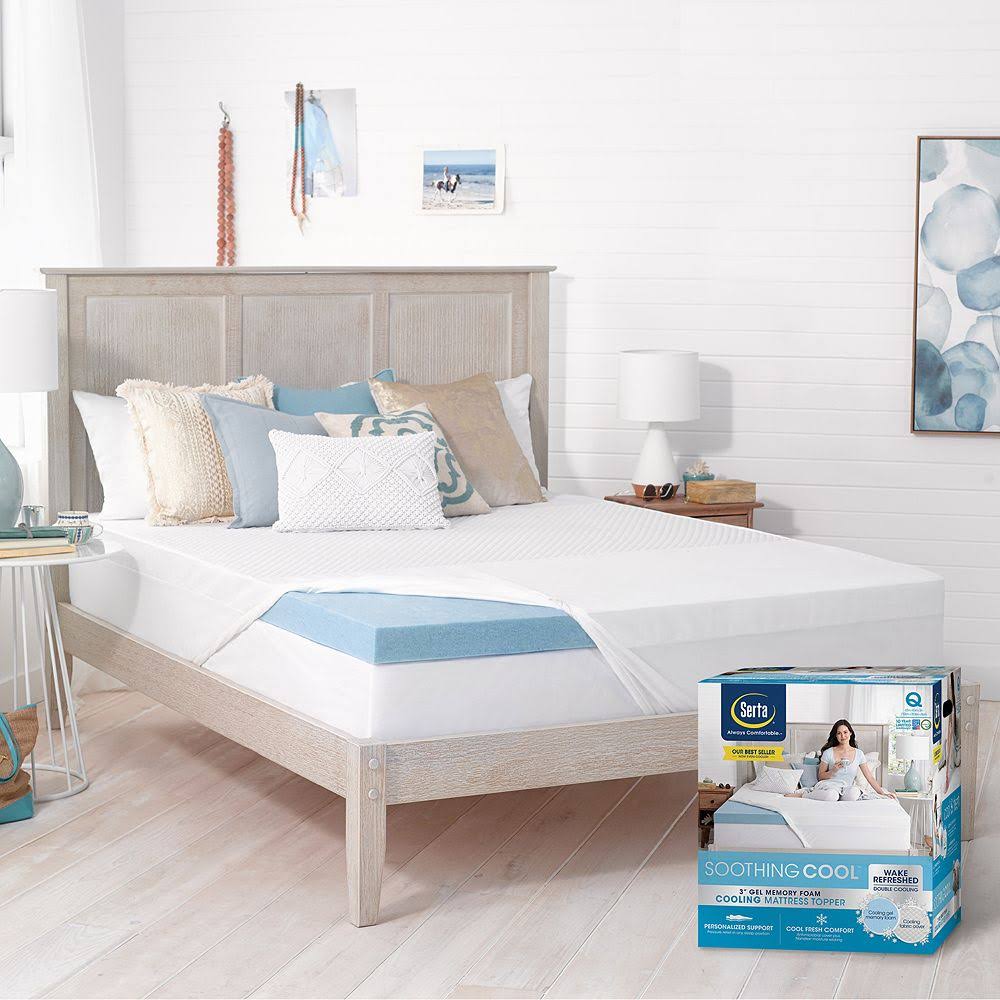 Serta 3-Inch Cool Gel Memory Foam Mattress Topper, White, King C63158