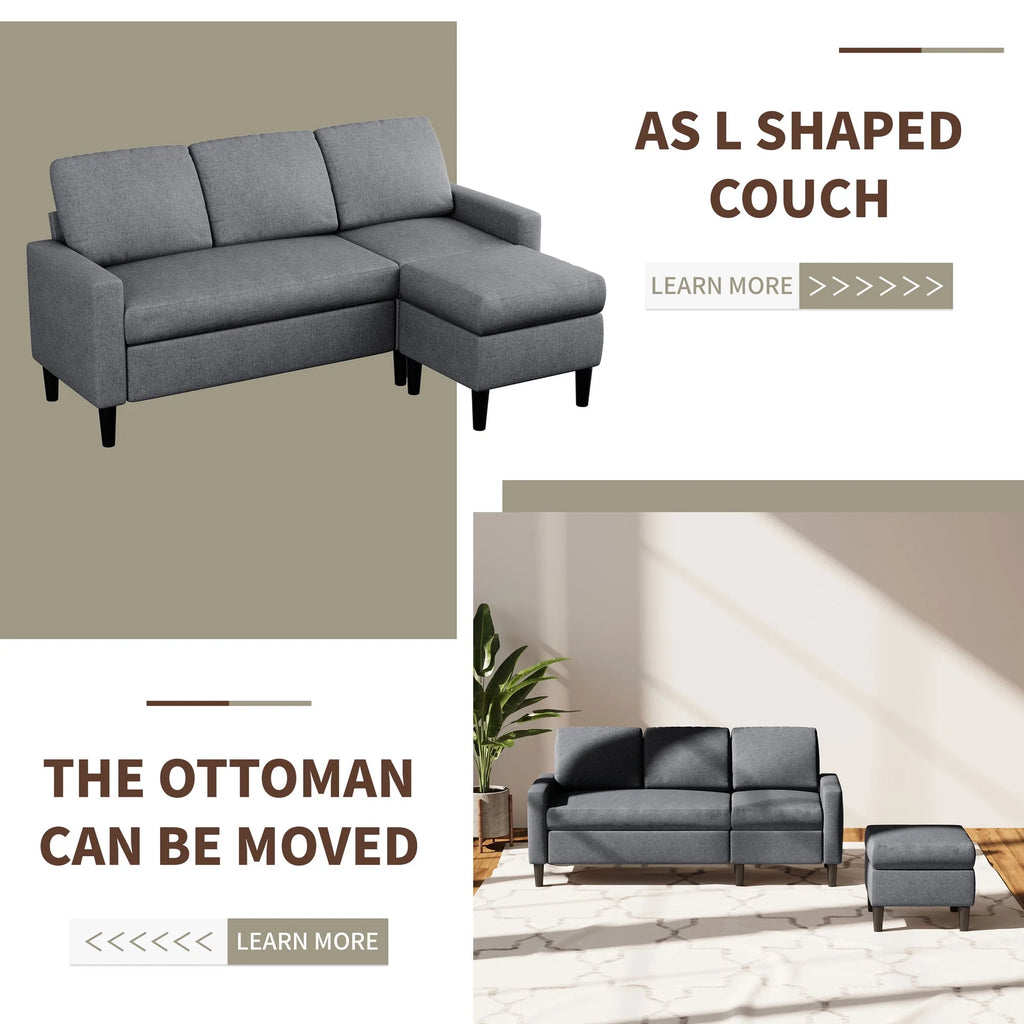 Walsunny Convertible Sectional Sofa Couch, L-Shaped with Reversible Chaise, Grayish Black A704