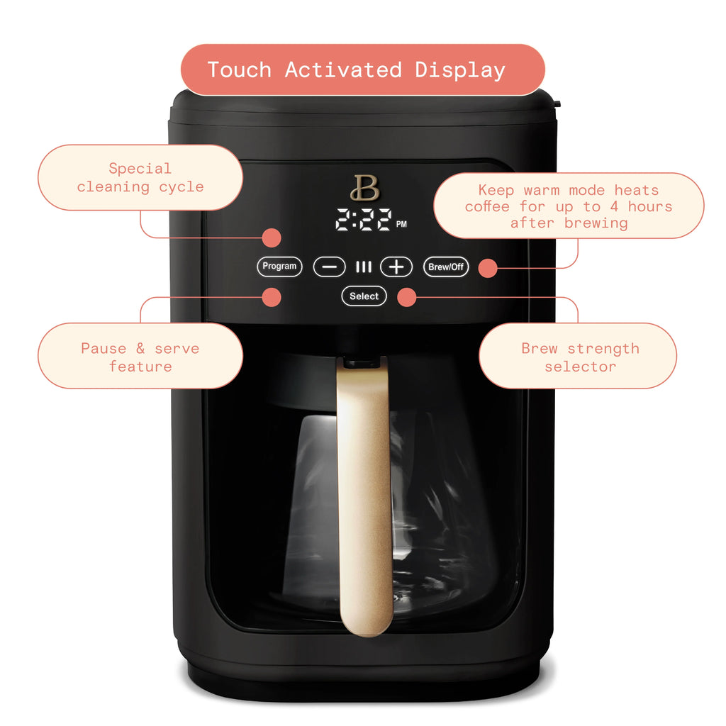 Beautiful 14-Cup Programmable Drip Coffee Maker with Touch Display, White Icing by Drew Barrymore F83994