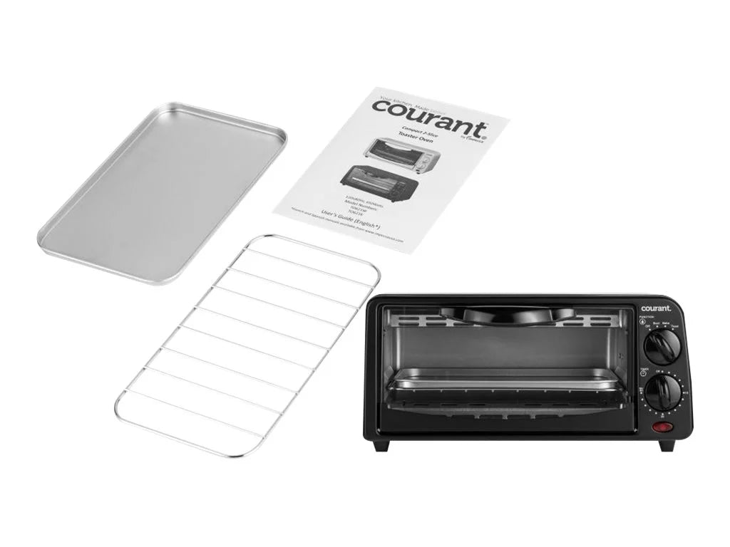Courant TO-621K 2 Slice Compact Toaster Oven with Bake Tray and Toast Rack, Black Y37396