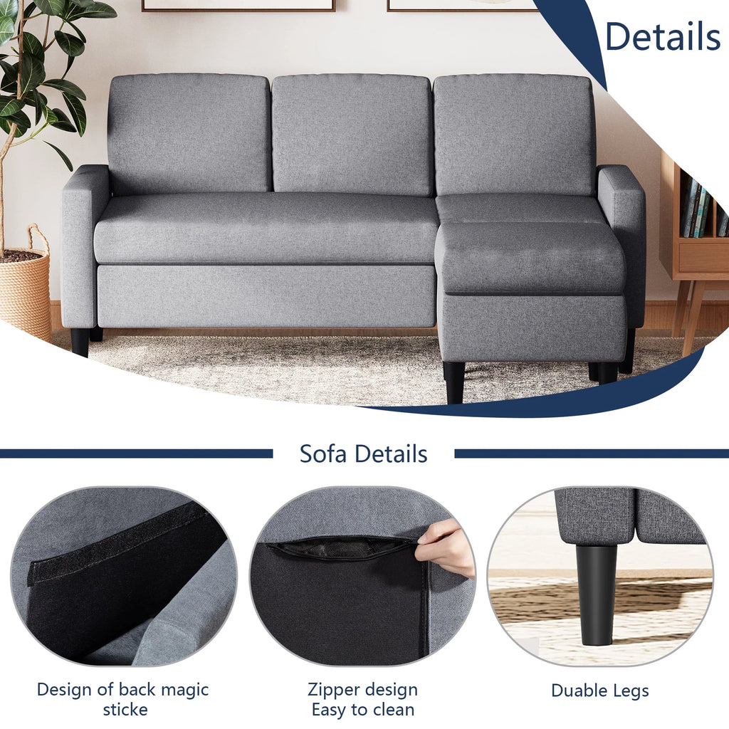 Walsunny Convertible Sectional Sofa Couch, L-Shaped with Reversible Chaise, Grayish Black A704