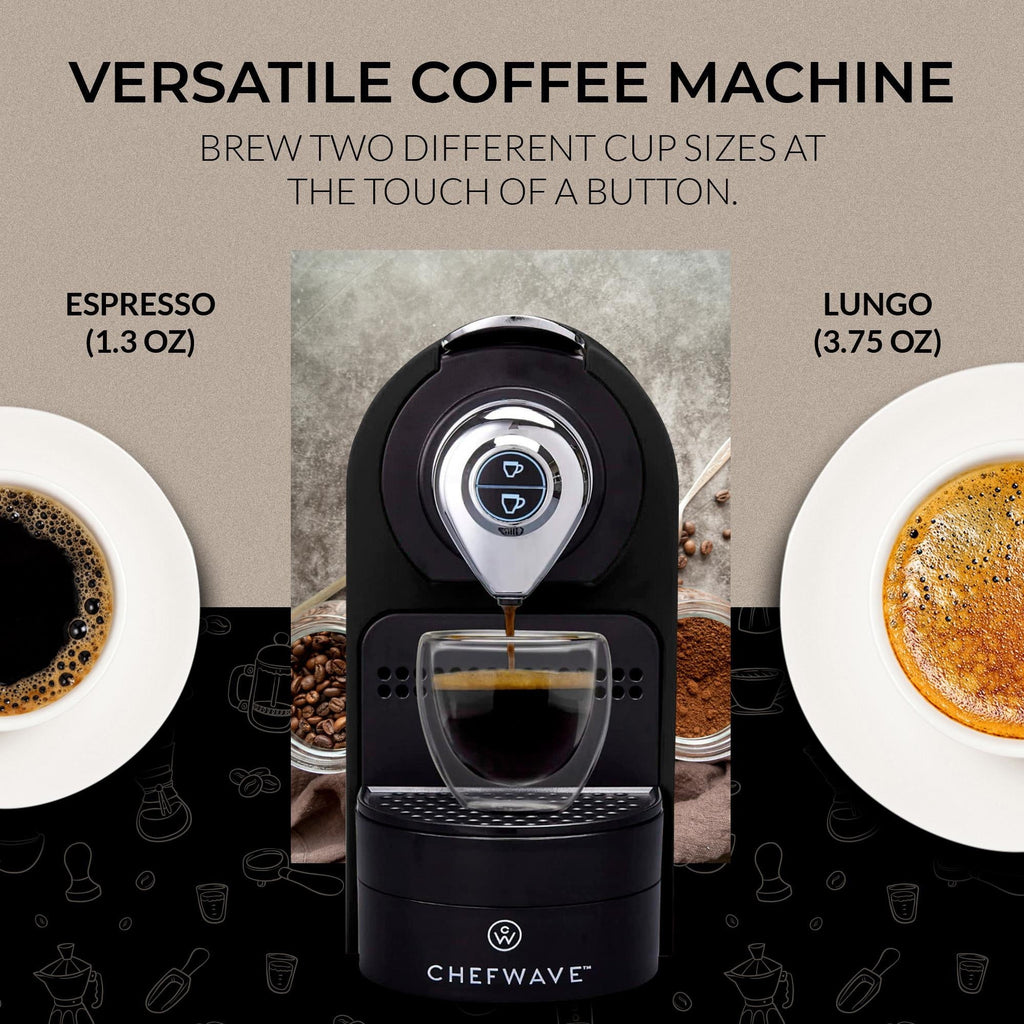 ChefWave Espresso Machine for Nespresso Capsules, Black, with Holder and Cups Z2142
