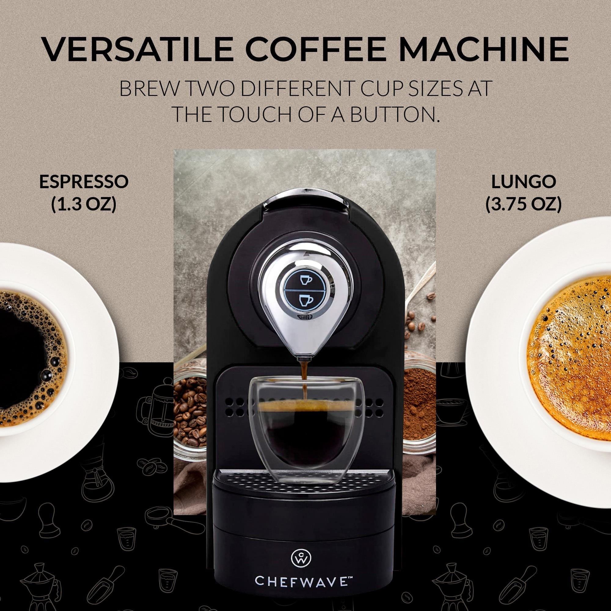 ChefWave Espresso Machine for Nespresso Capsules, Black, with Holder and Cups Z2142