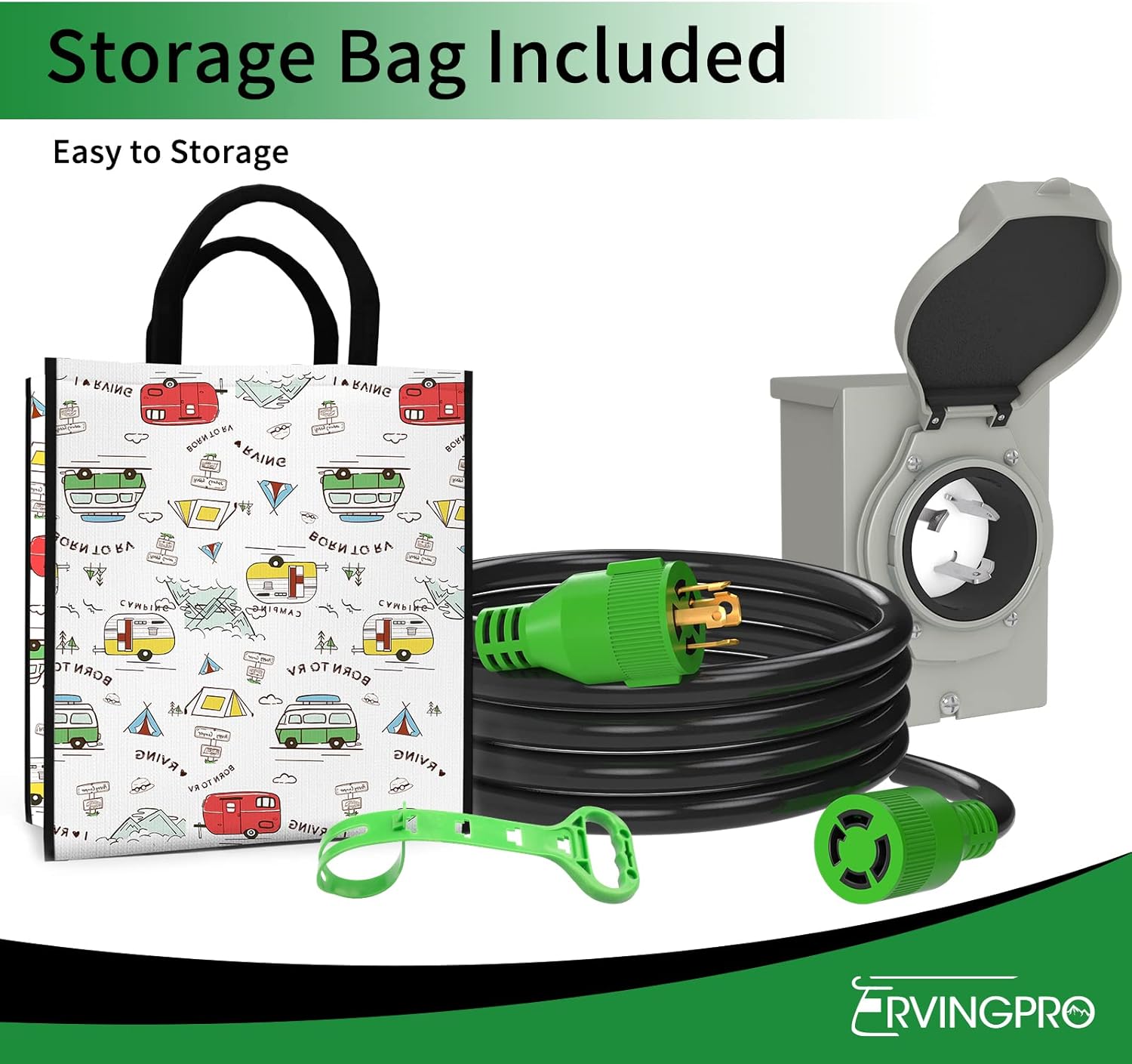 RVINGPRO 30 Amp Generator Cord 15FT with Waterproof Inlet Box Combo Kit W552512