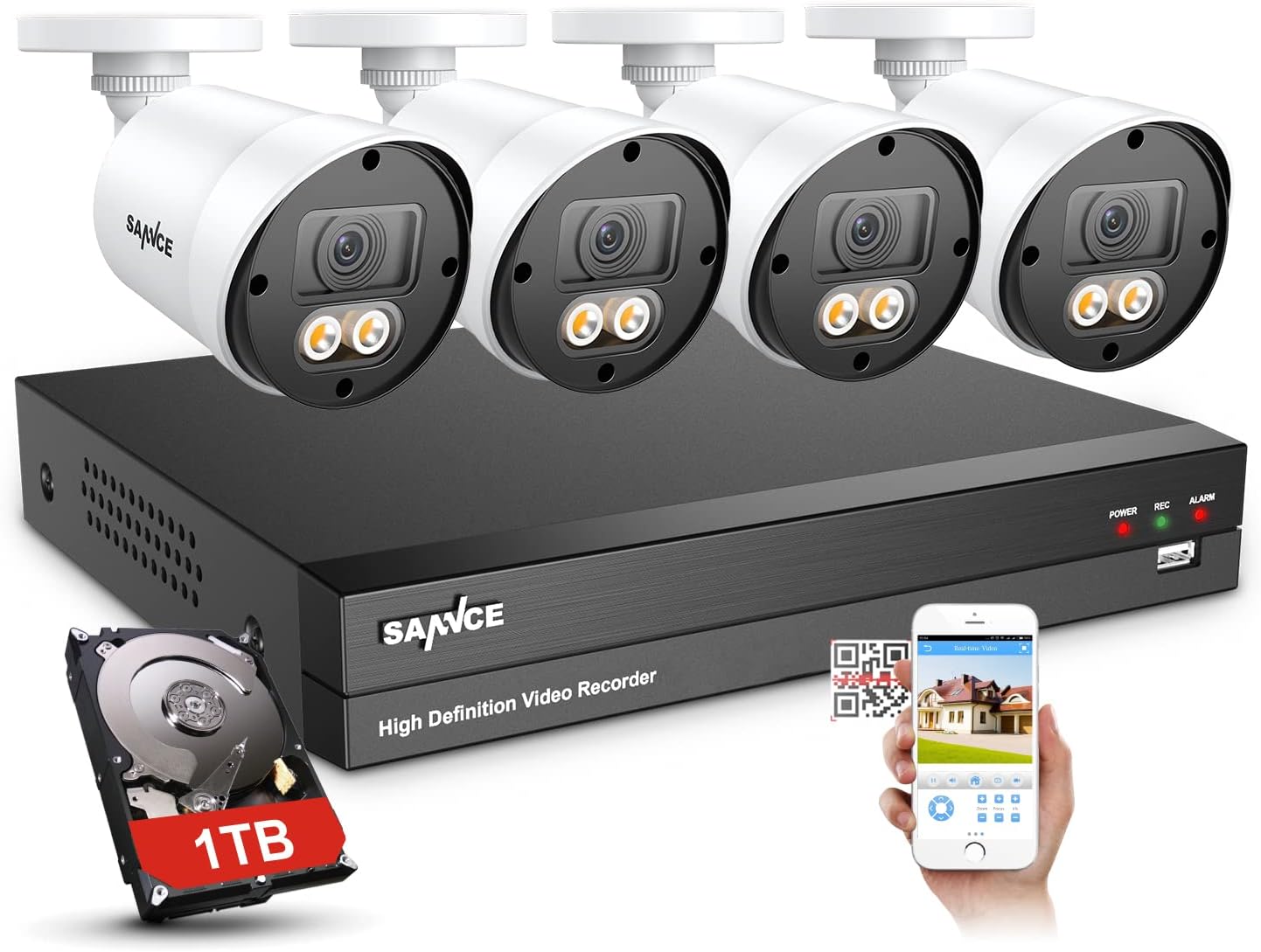 SANNCE 1080P 8 Channel Wired Security Camera System with 4 Cameras, Full Color Night Vision Q750976
