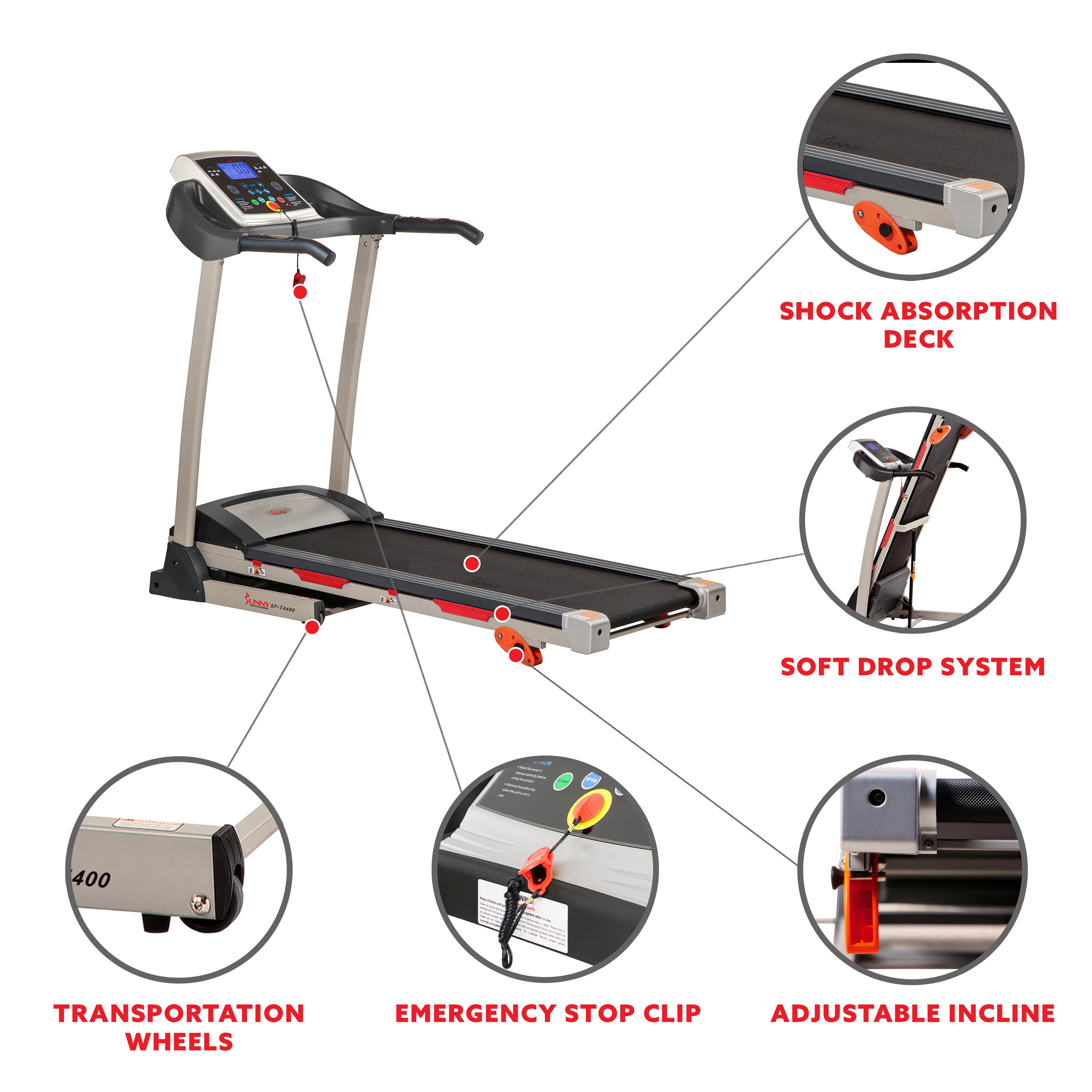Sunny Health & Fitness Folding Treadmill with Manual Incline SF-T4400 M524297
