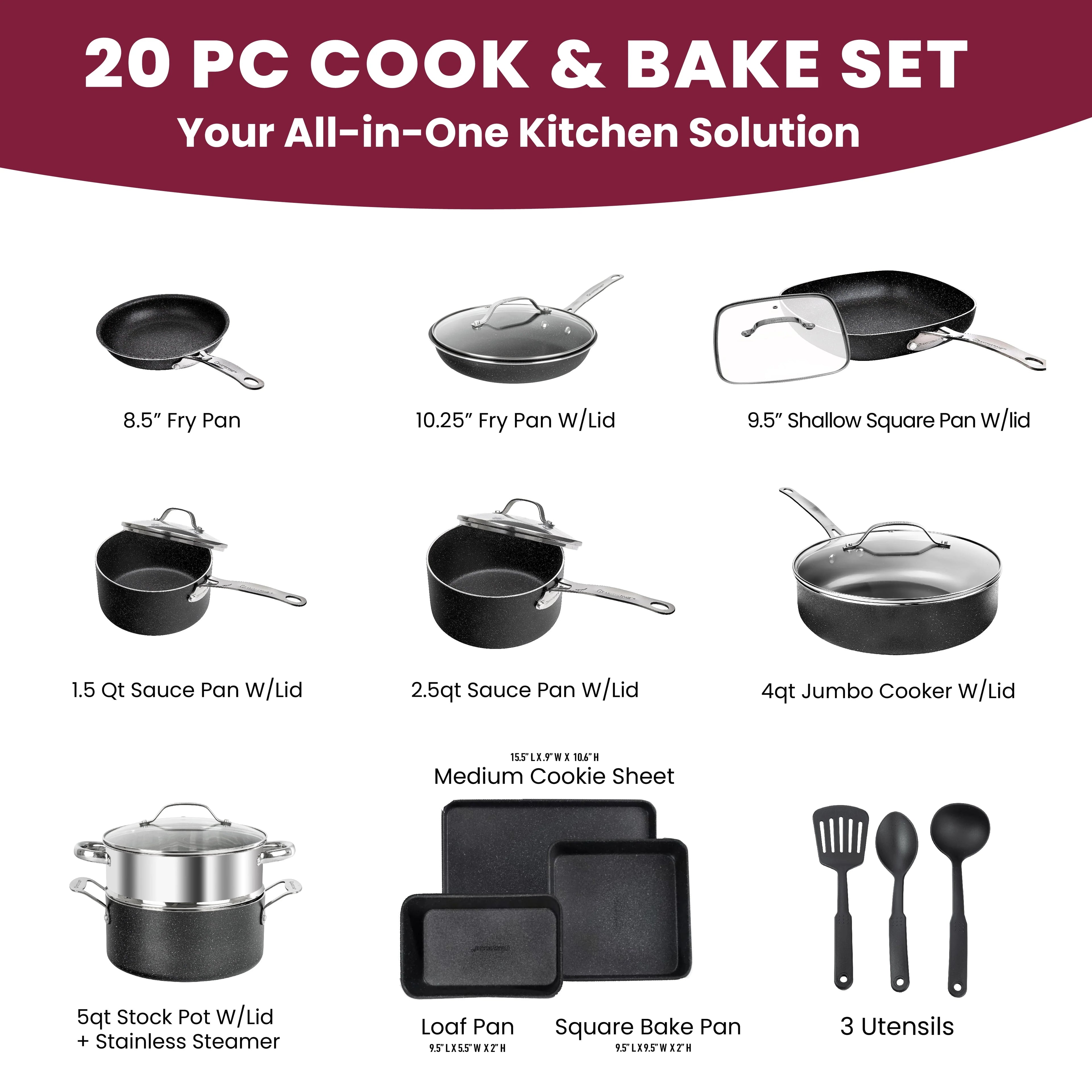 Granite Stone Pots and Pans Set 20 Piece Nonstick Cookware, Blue K97816