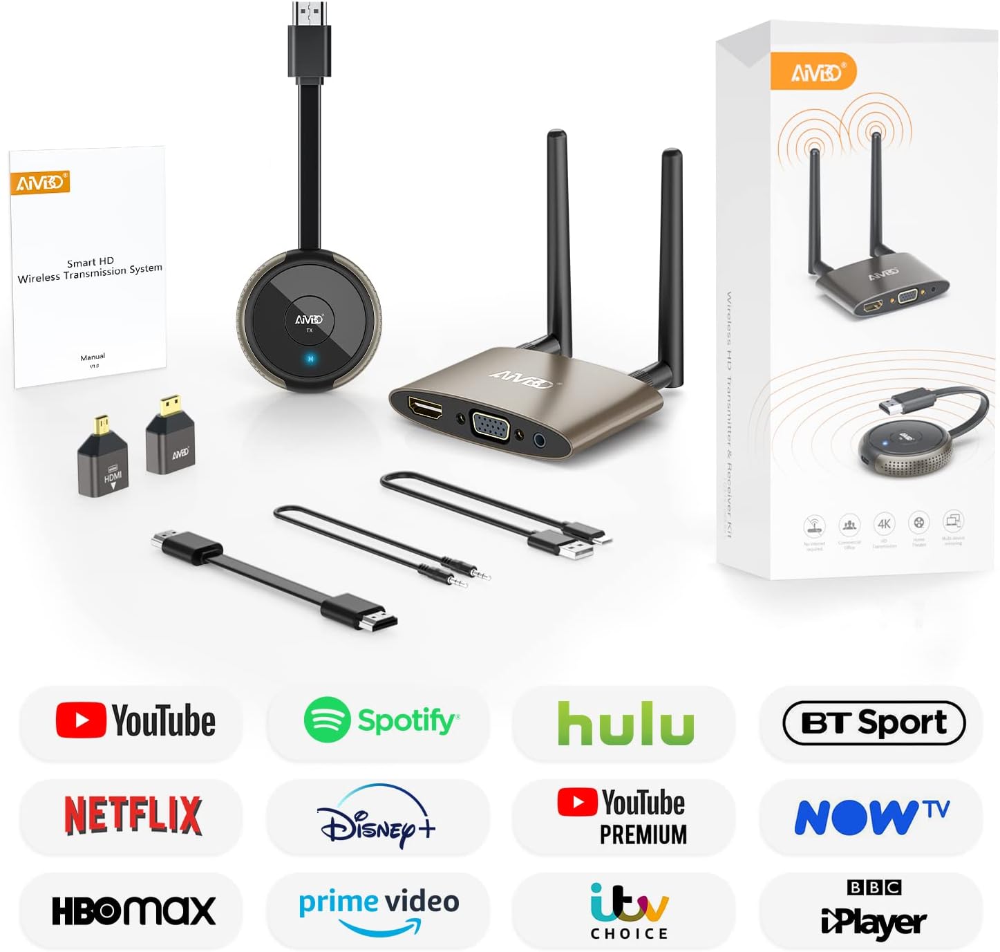 AIMIBO Wireless HDMI Transmitter and Receiver 4K 5G Extender, 164FT for Monitor/Projector/HDTV J426124