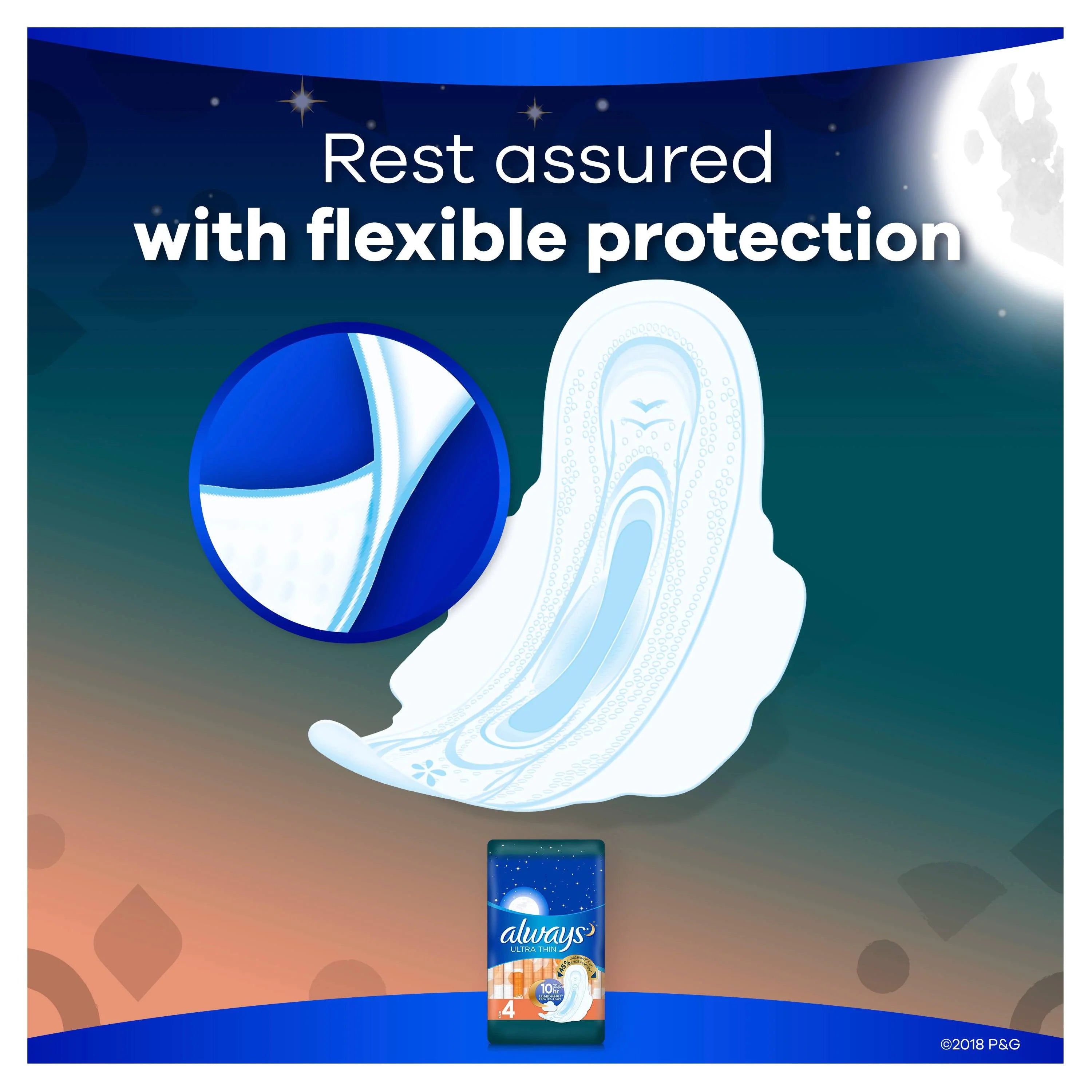 Always Ultra Thin Overnight Pads with Wings Size 4, 36 Count L6469
