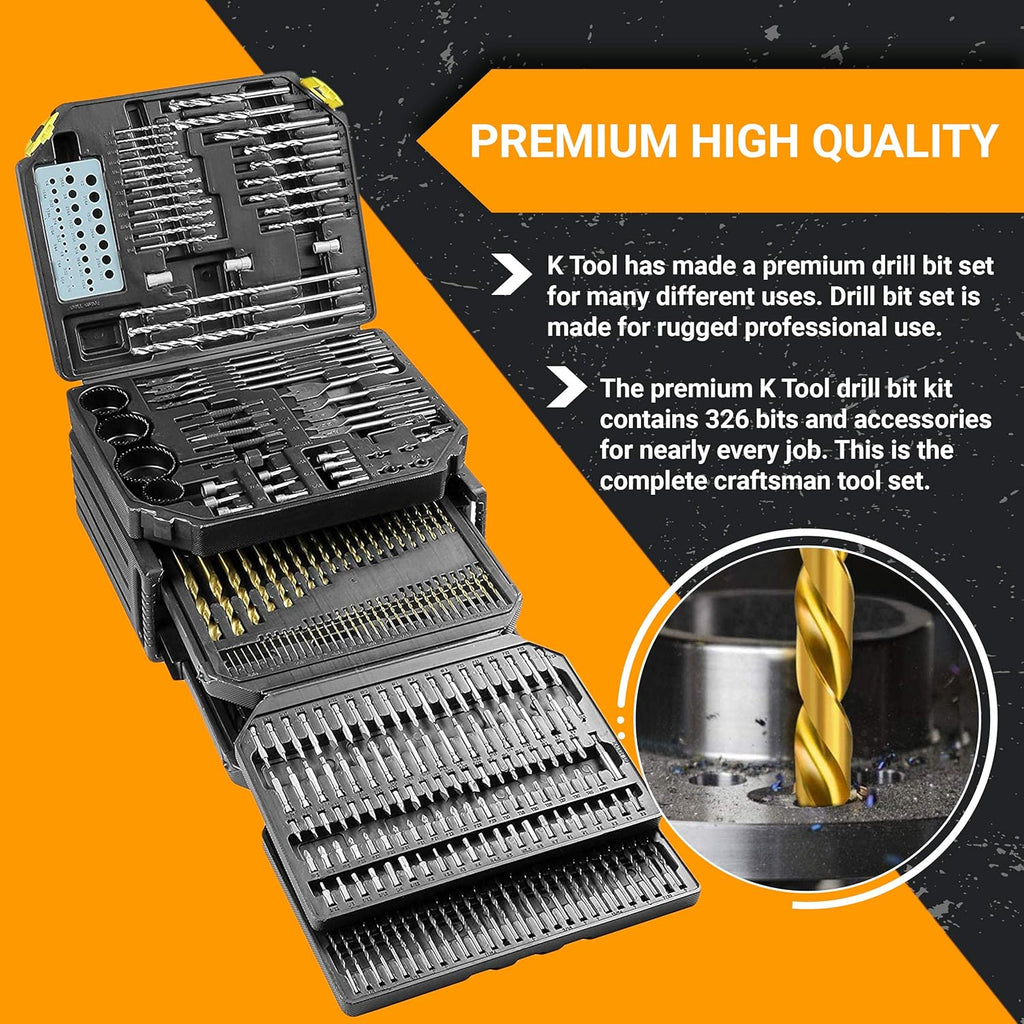 K Tool International 326 Piece Drill Bit Set with Case K18528