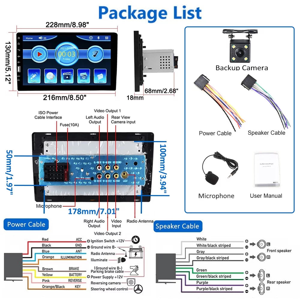 Podofo 1 Din 9" Car Stereo Touch Screen MP5 Player with Bluetooth, Mirror Link & Rearview Camera X115387