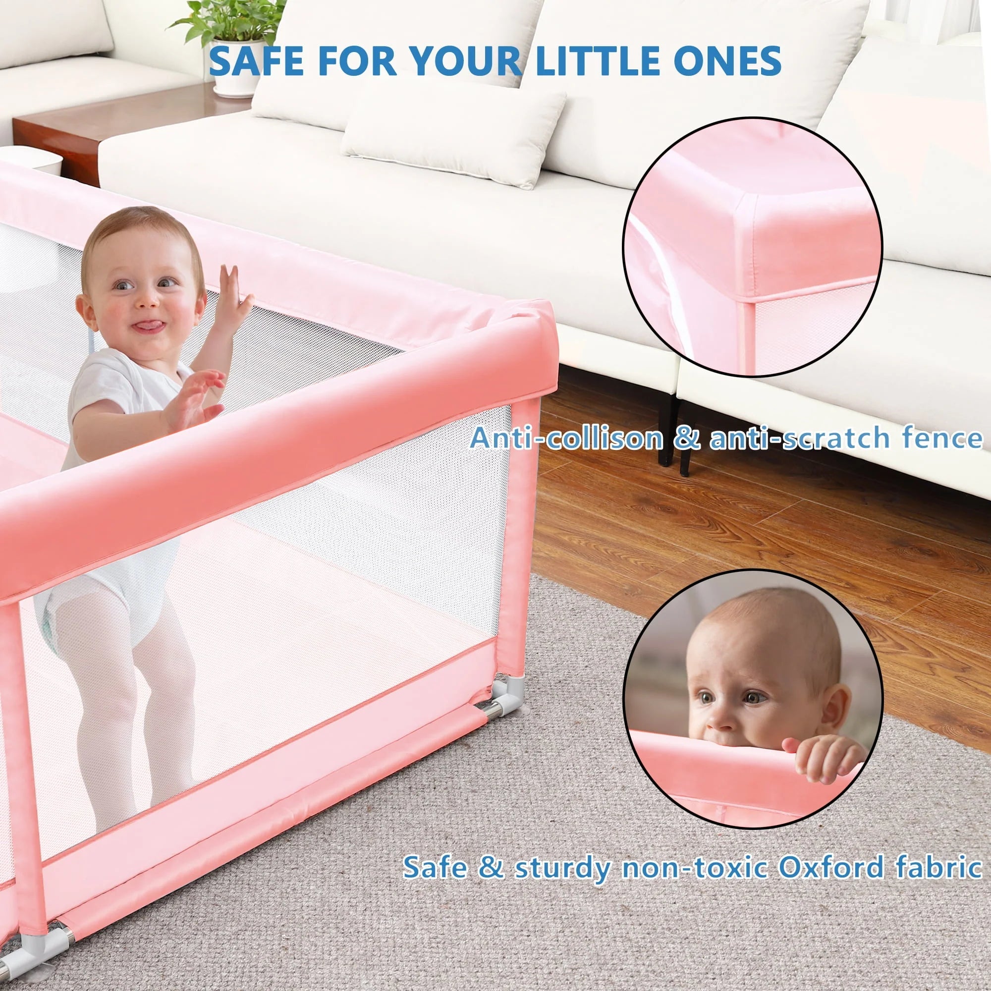 TEAYINGDE Baby Playpen Large Play Yard for Toddlers, 47x47 Gray P238