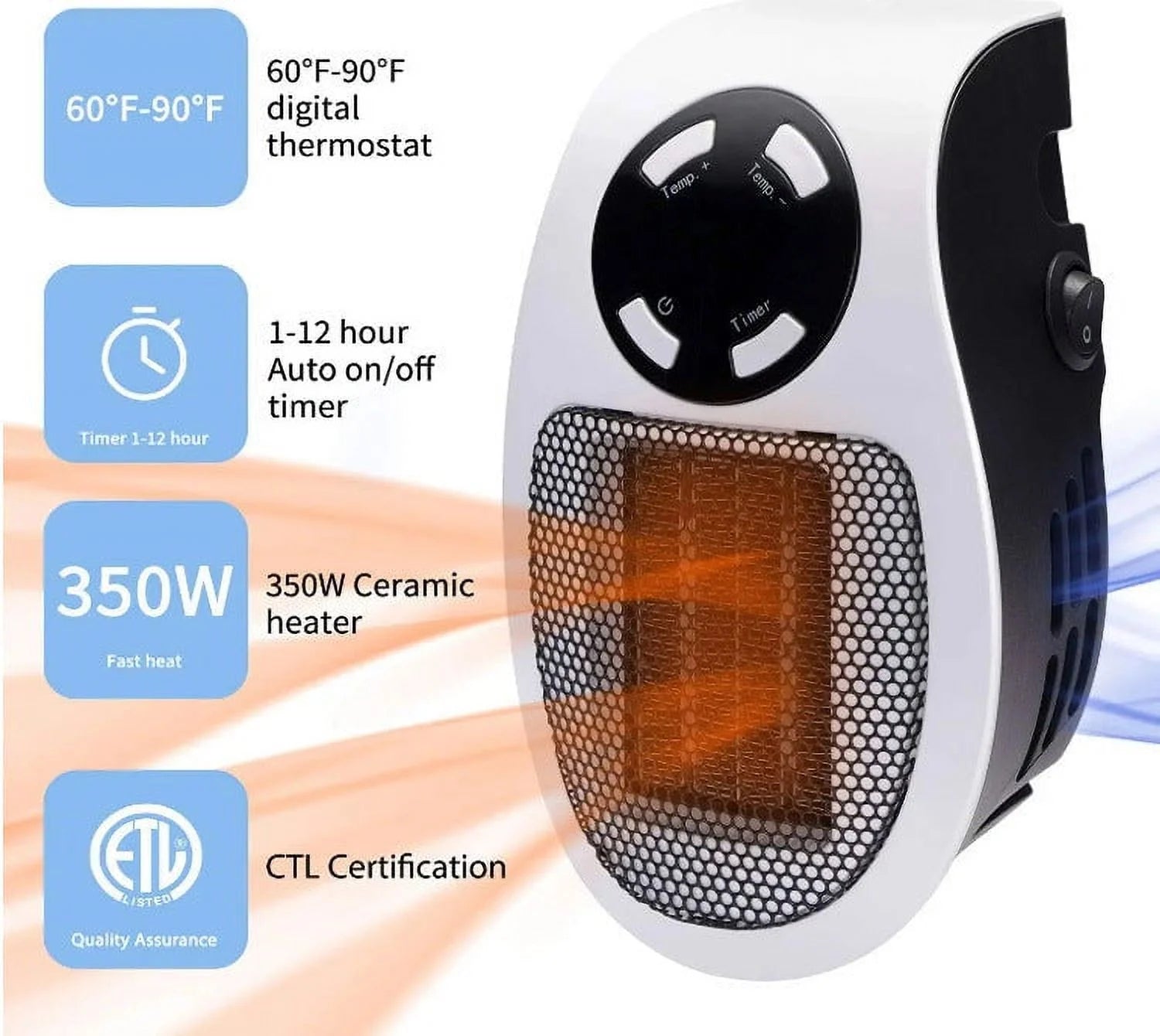 500W Mini Plug-in Wall Heater with Digital Timer N4919