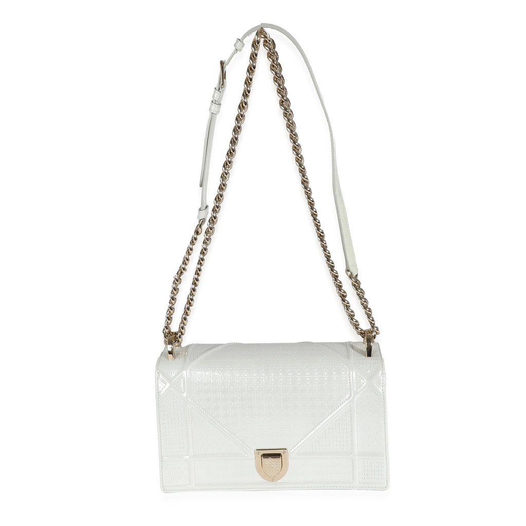 Christian Dior White Micro Cannage Patent Small Diorama Flap Bag H47033