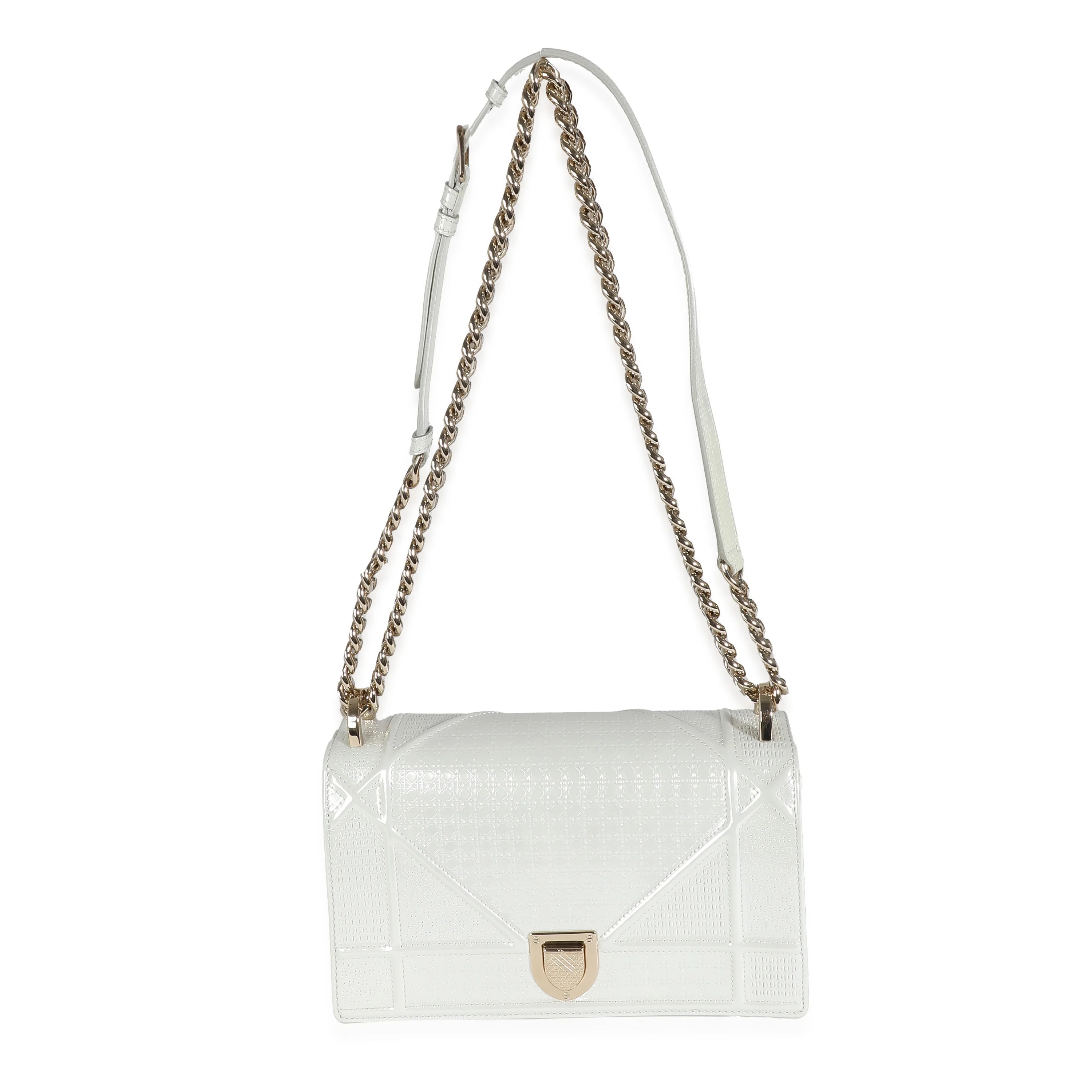 Christian Dior White Micro Cannage Patent Small Diorama Flap Bag H47033