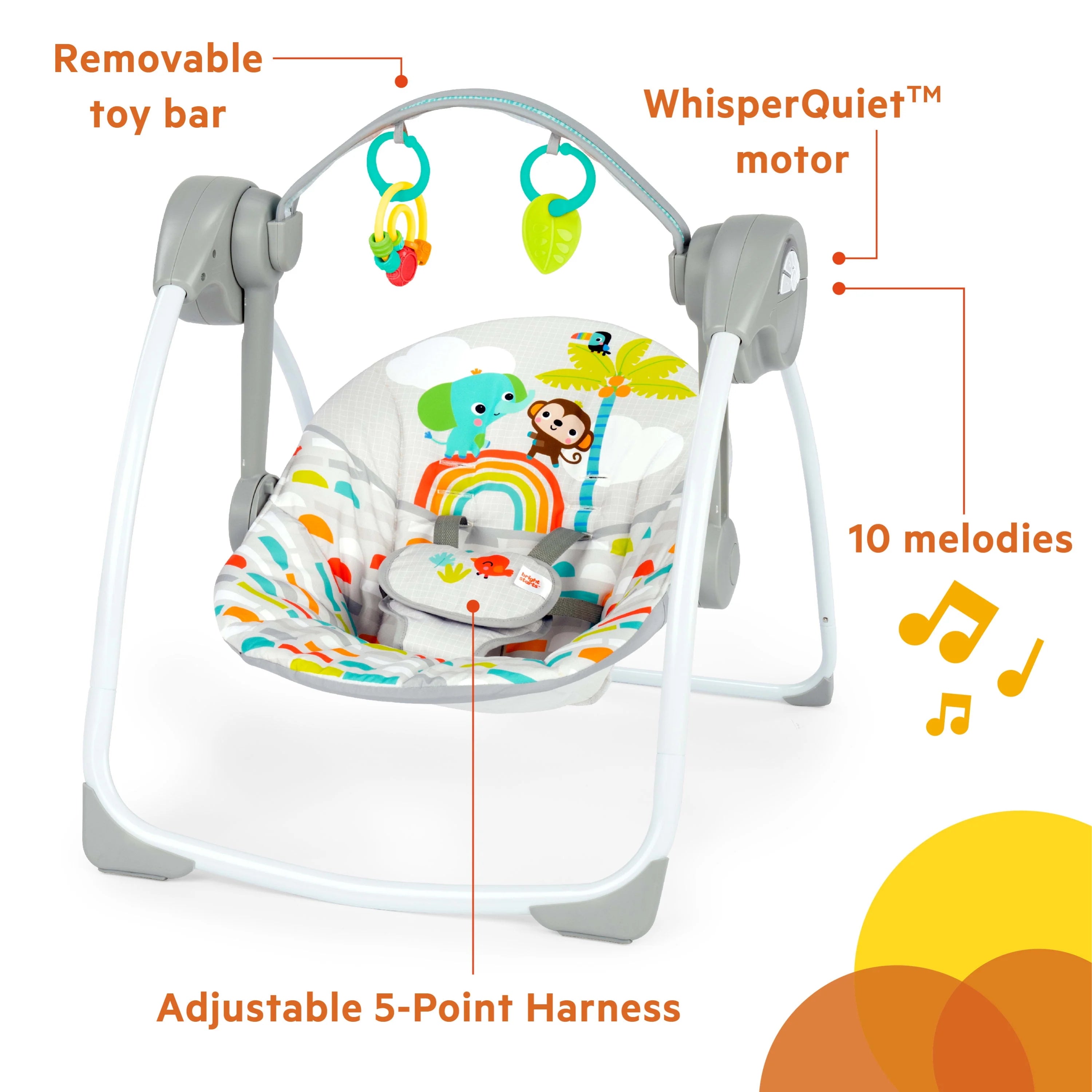 Bright Starts Playful Paradise Portable Baby Swing with Toys, Newborn Y6731