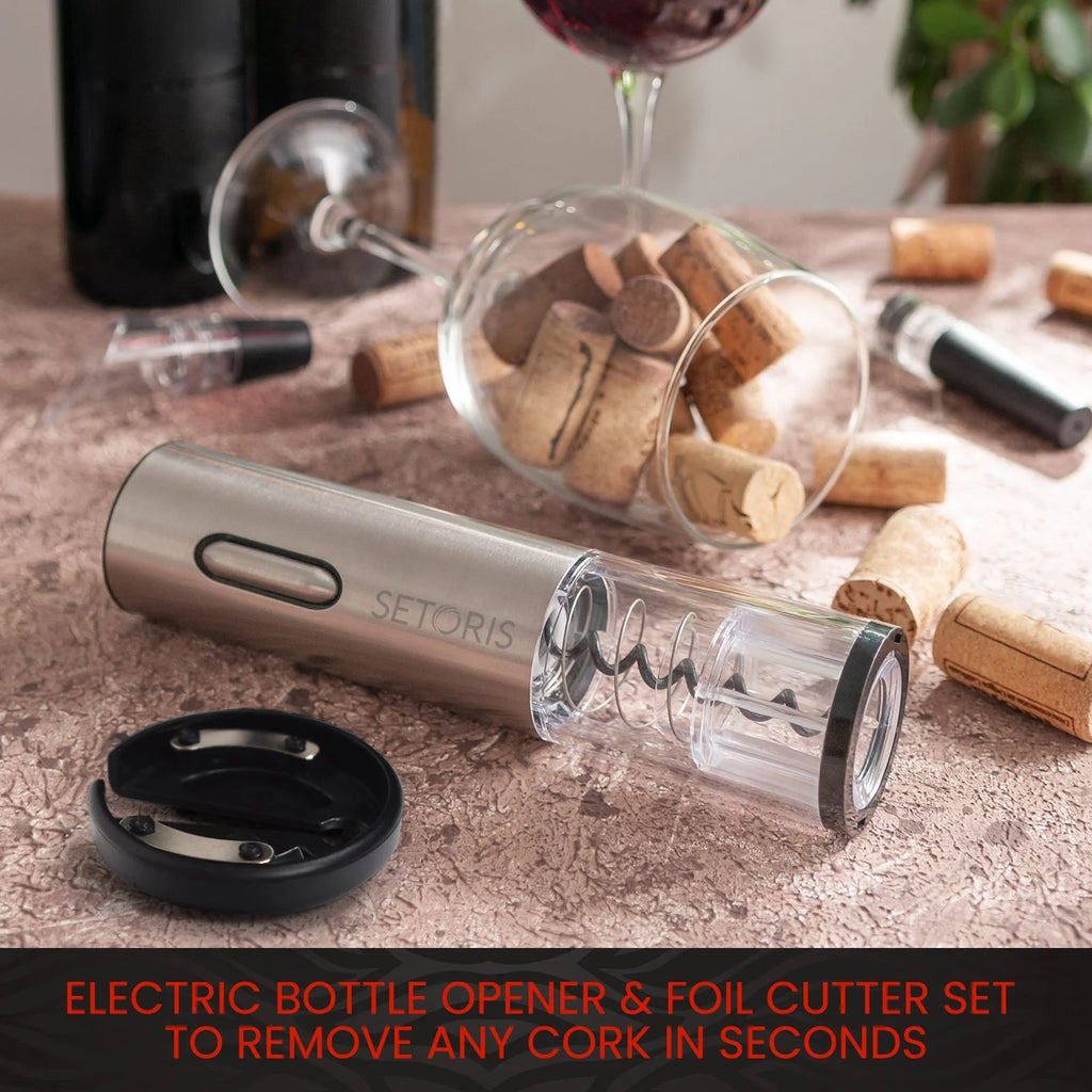 SETORIS Electric Wine Opener with Foil Cutter, Rechargeable Stainless Steel P59641