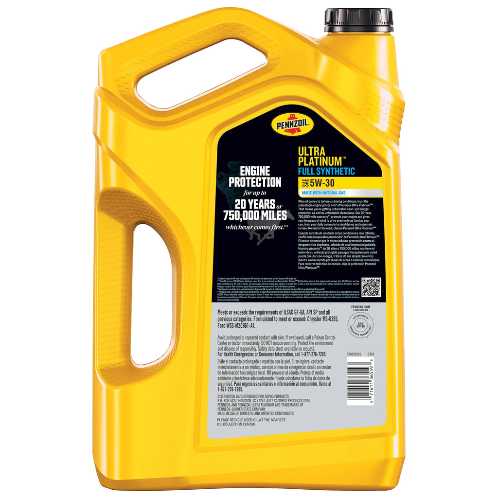 Pennzoil Ultra Platinum 5W-30 Full Synthetic Motor Oil, 5 Quart V111550