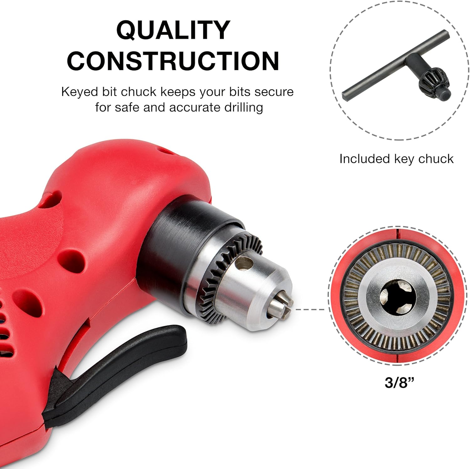 NEIKO 10529A 3/8" Close Quarter Angle Power Drill, Variable Speed, 120V, Pack of 2 W4978