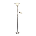 Elegant Designs 2 Light Combo Torchiere Floor Lamp with White Marble Glass, Brushed Nickel