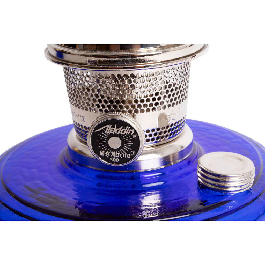 Aladdin Genie III Oil Lamp, Cobalt Blue Glass Bowl, Nickel Burner L25220