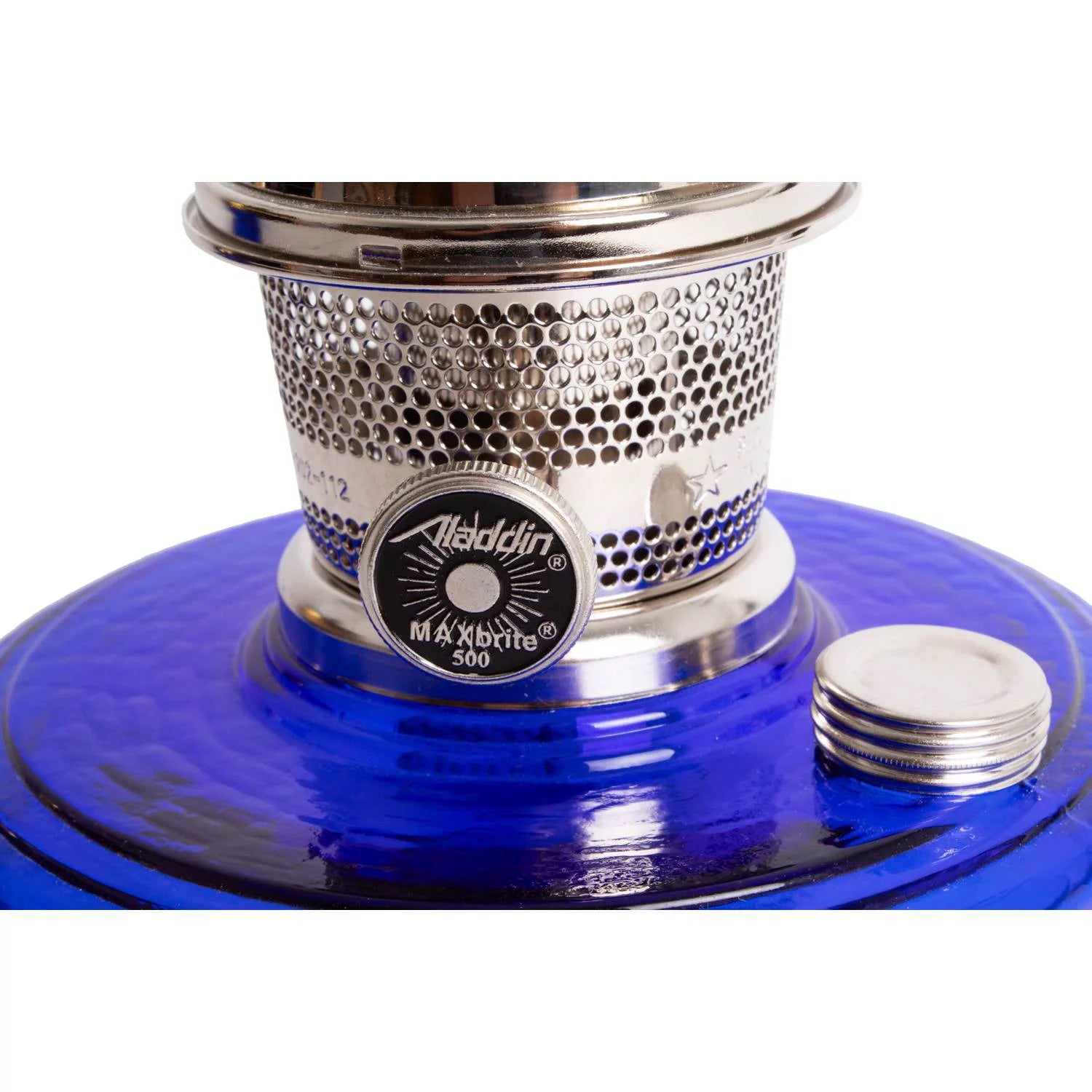 Aladdin Genie III Oil Lamp, Cobalt Blue Glass Bowl, Nickel Burner L25220