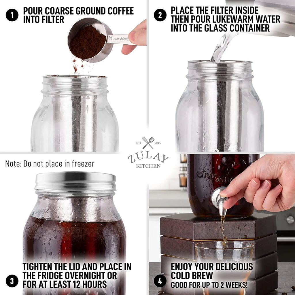 Zulay Kitchen 1 Gallon Cold Brew Coffee Maker with Glass Pitcher and Steel Filter S311521