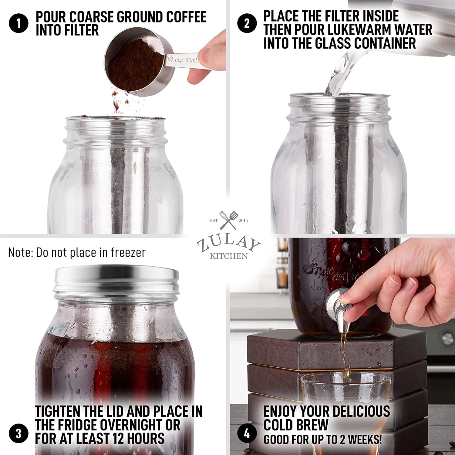 Zulay Kitchen 1 Gallon Cold Brew Coffee Maker with Glass Pitcher and Steel Filter S311521