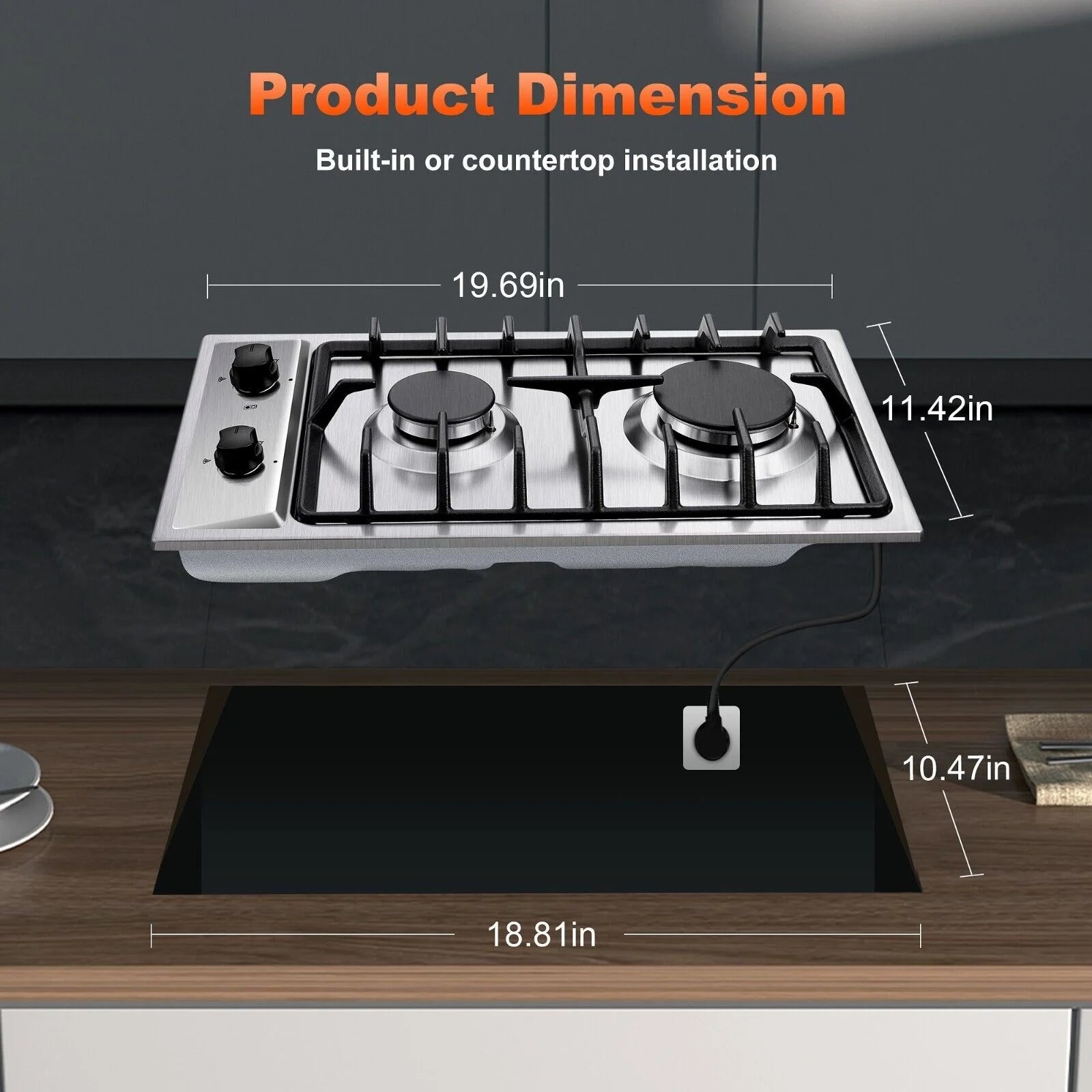 12 inch 2-Burner Stainless Steel Gas Cooktop NG/LPG Convertible W830893