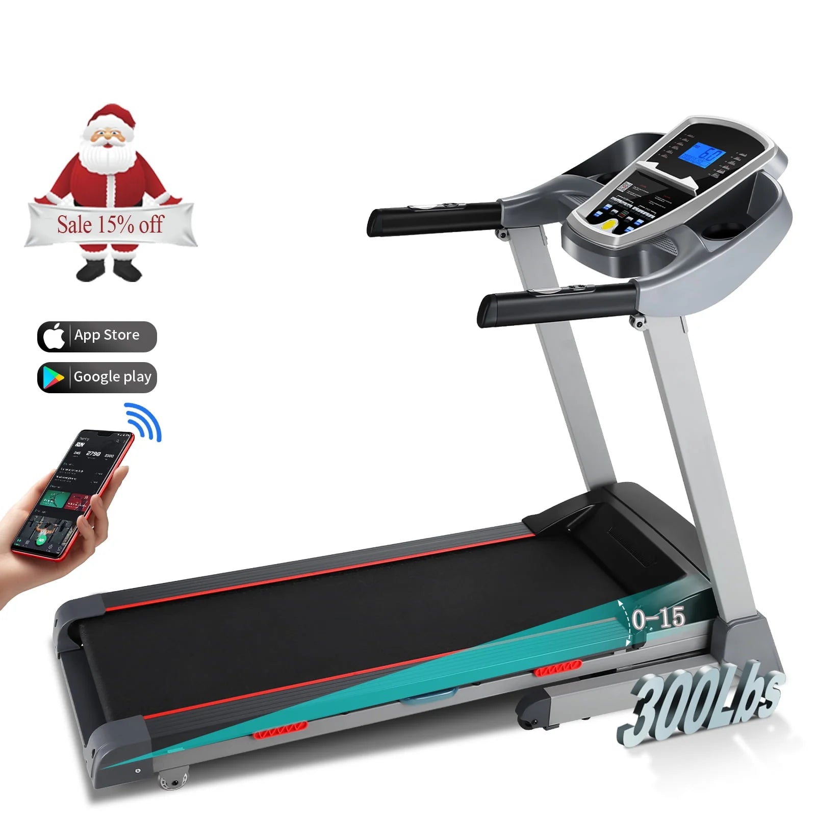 Treadmill with 15-Level Auto Incline, 3.25HP for Home Gym D785