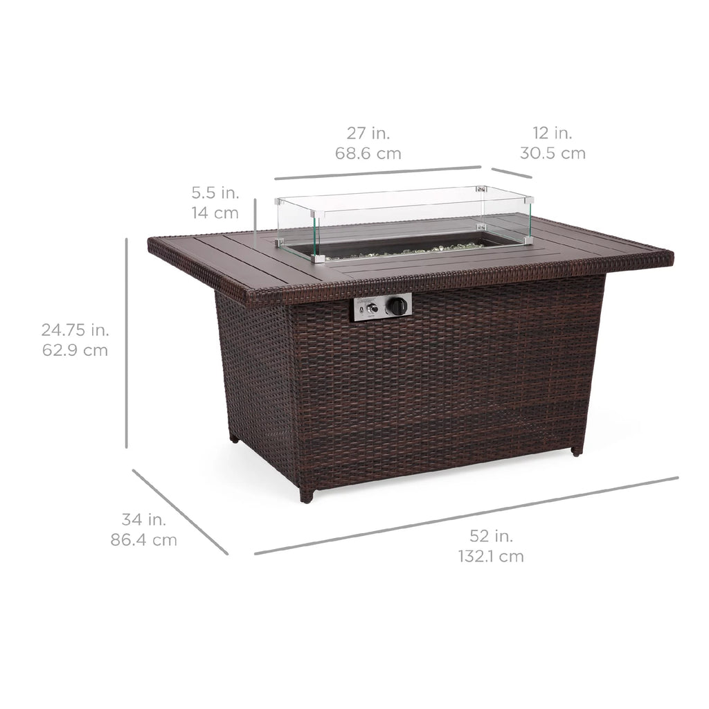 Best Choice Products 52in Wicker Propane Gas Fire Pit Table with Glass Wind Guard, Gray R265