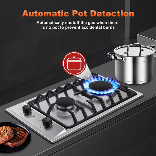 12 inch 2-Burner Stainless Steel Gas Cooktop NG/LPG Convertible W830893
